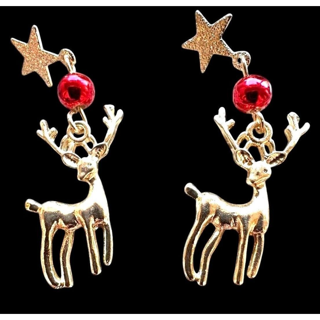 Handmade Reindeer Earrings Rudolph New Festive Christmas Eve Party St Size ONE SIZE - 6 Thumbnail