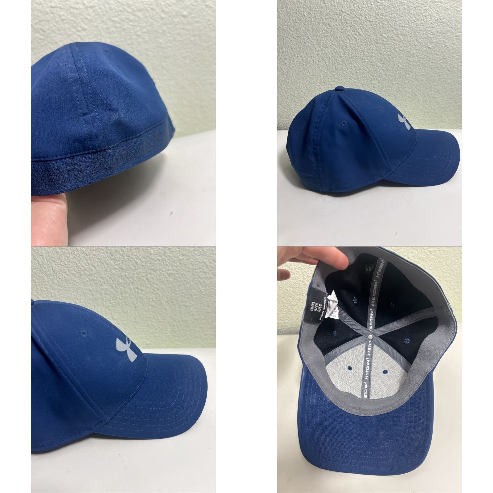 Under Armour UNDER ARMOUR Hat Mens Flex Fitted L/XL Navy Blue White Embroidered Logos UA Blitzing Moisture Wicking Breathable Stretch HeatGear Sweatband Size ONE SIZE - 8 Thumbnail