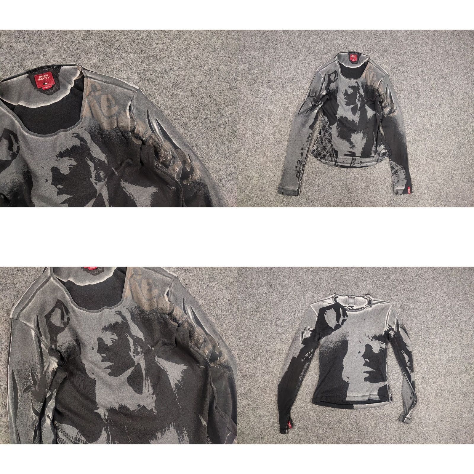 Miss Sixty VINTAGE Miss Sixty Gray Print Long sleeve Top Y2K Shirt Women S Gray 90s Designer Retro - Size S / US 4 / IT 40 - 8 Thumbnail