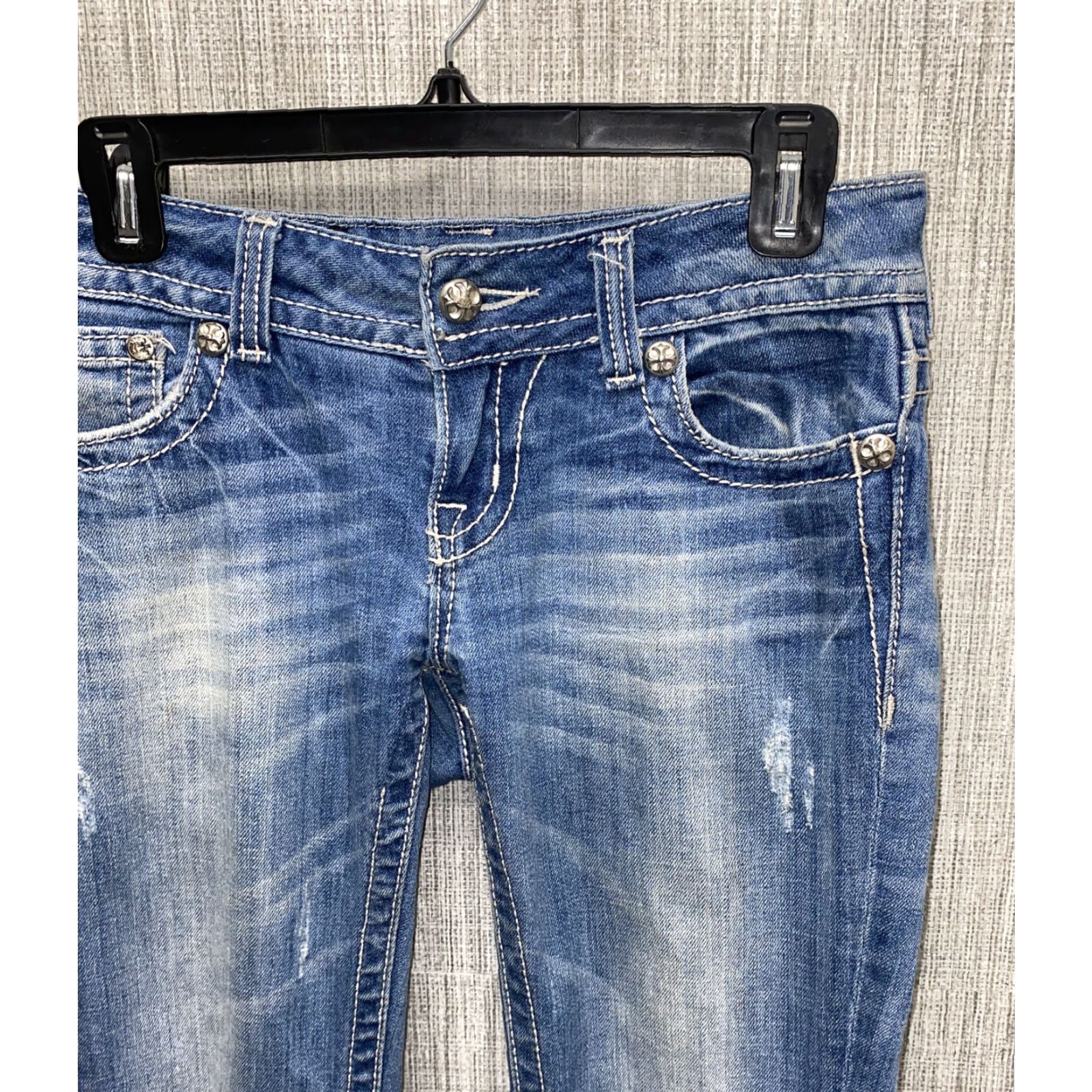 Miss Me MISS ME Womens Blue Flap Pocket Rhinestone Bootcut Jeans Size 26 X 30 Cotton Blend Regular Womens Size 26" / US 2 / IT 38 - 2 Thumbnail
