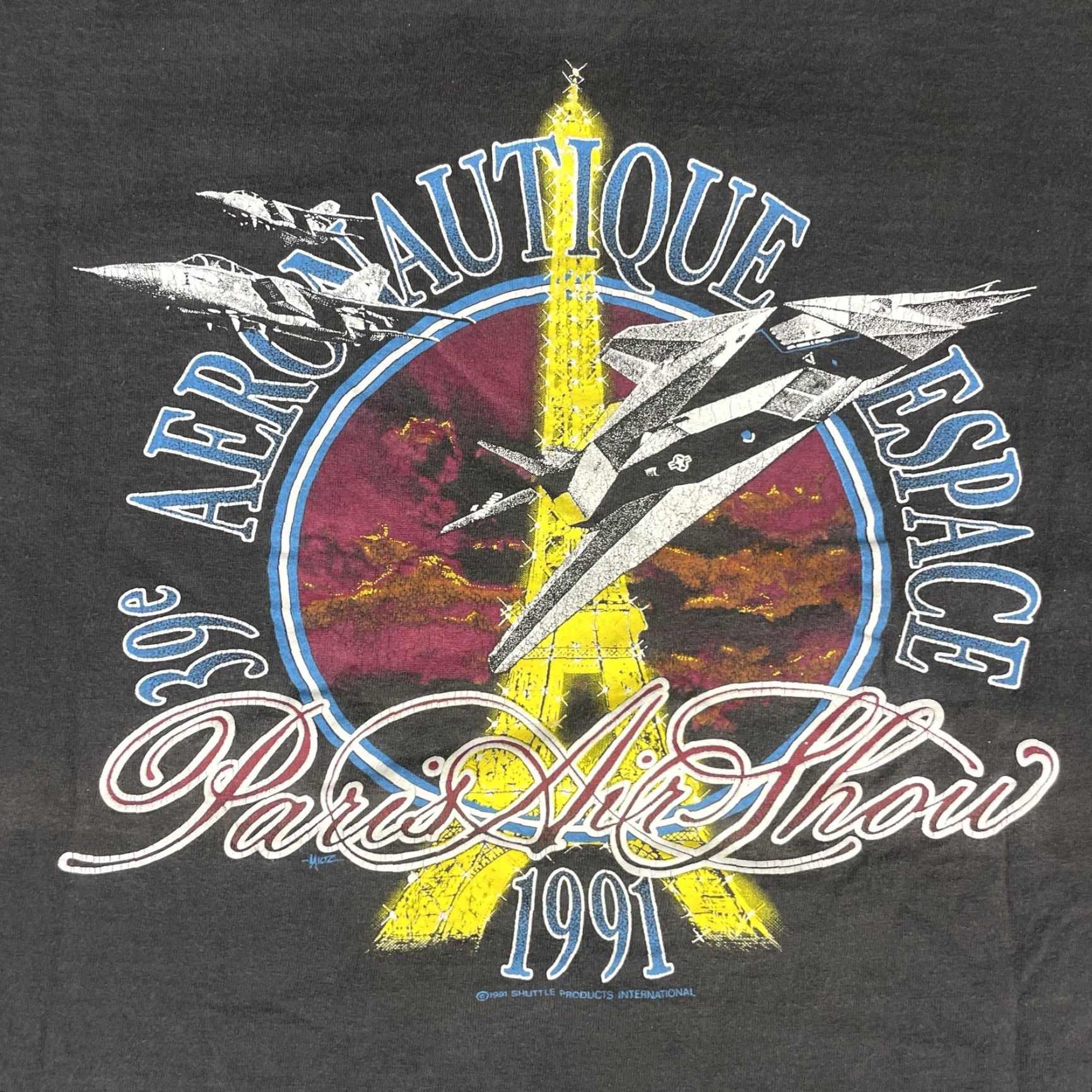 Vintage Vintage Paris Air Show T Shirt Mens Large Black Wings Aviation Distressed Rare L Size US L / EU 52-54 / 3 - 3 Thumbnail