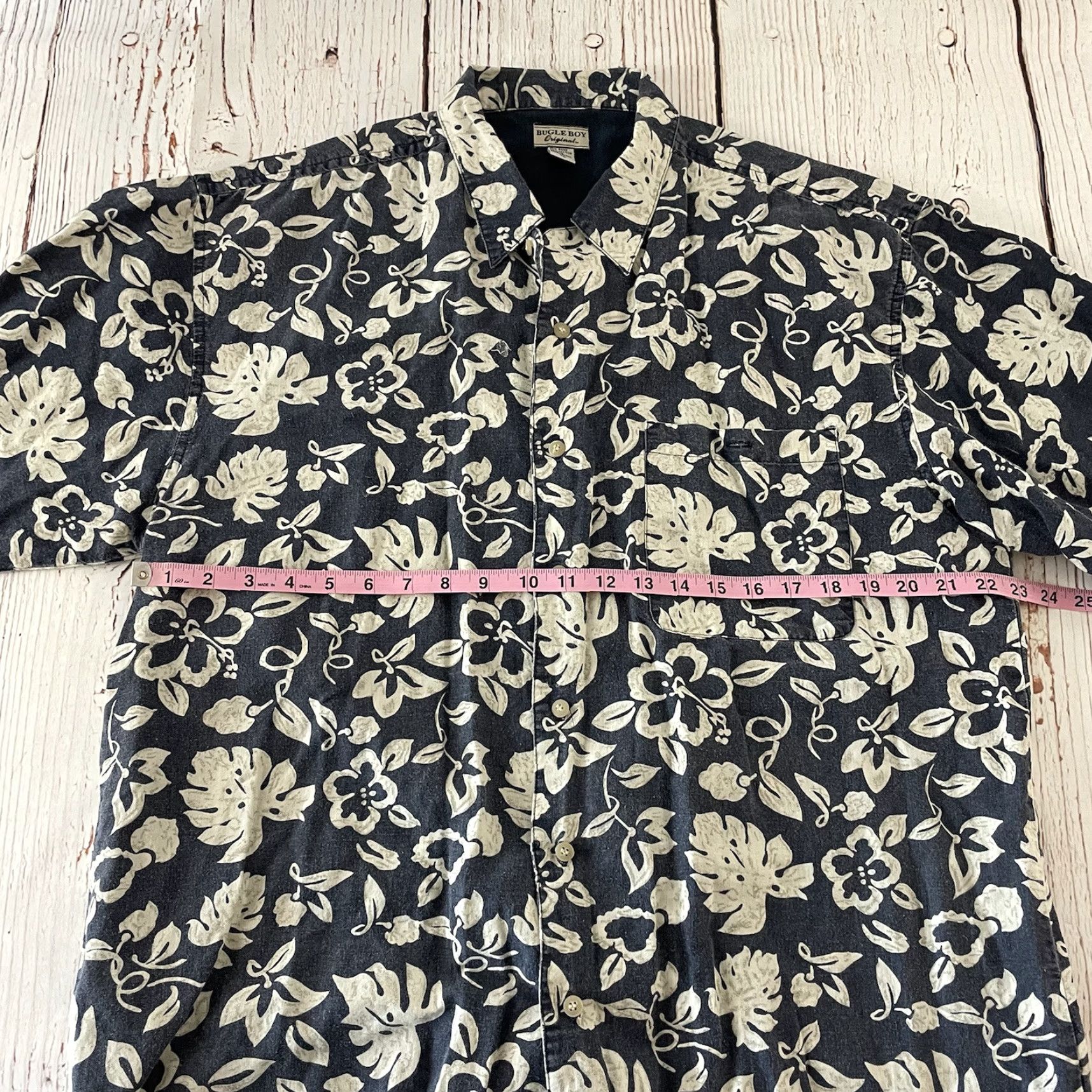 Bugle Boy Bugle Boy Hawaiian Shirt Men's XL Blue Ramie Short Sleeve Button-Up Floral Vintage Size US XL / EU 56 / 4 - 3 Thumbnail