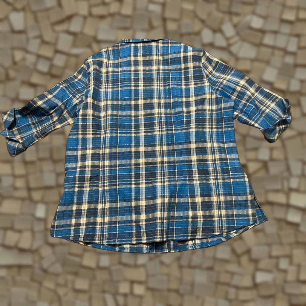 Vintage Alia Shirt Women's Button Up Long Sleeve Plaid Blue Cream Size 16 Size XXL / US 16-18 / IT 52-54 - 1 Thumbnail