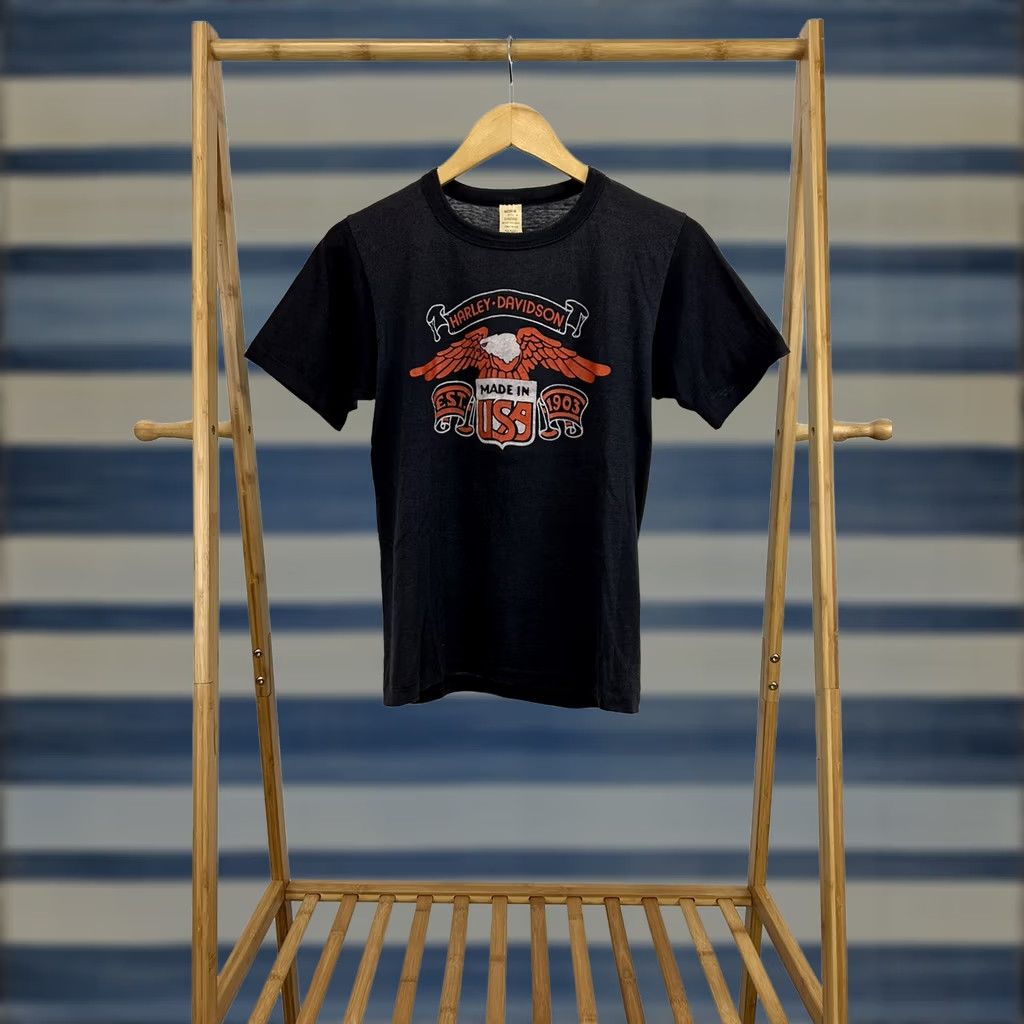 Vintage VINTAGE 70s Harley-Davidson Eagle Shield T-Shirt M Black Made In USA Little Rock Ark Mens Size US M / EU 48-50 / 2 - 1 Thumbnail