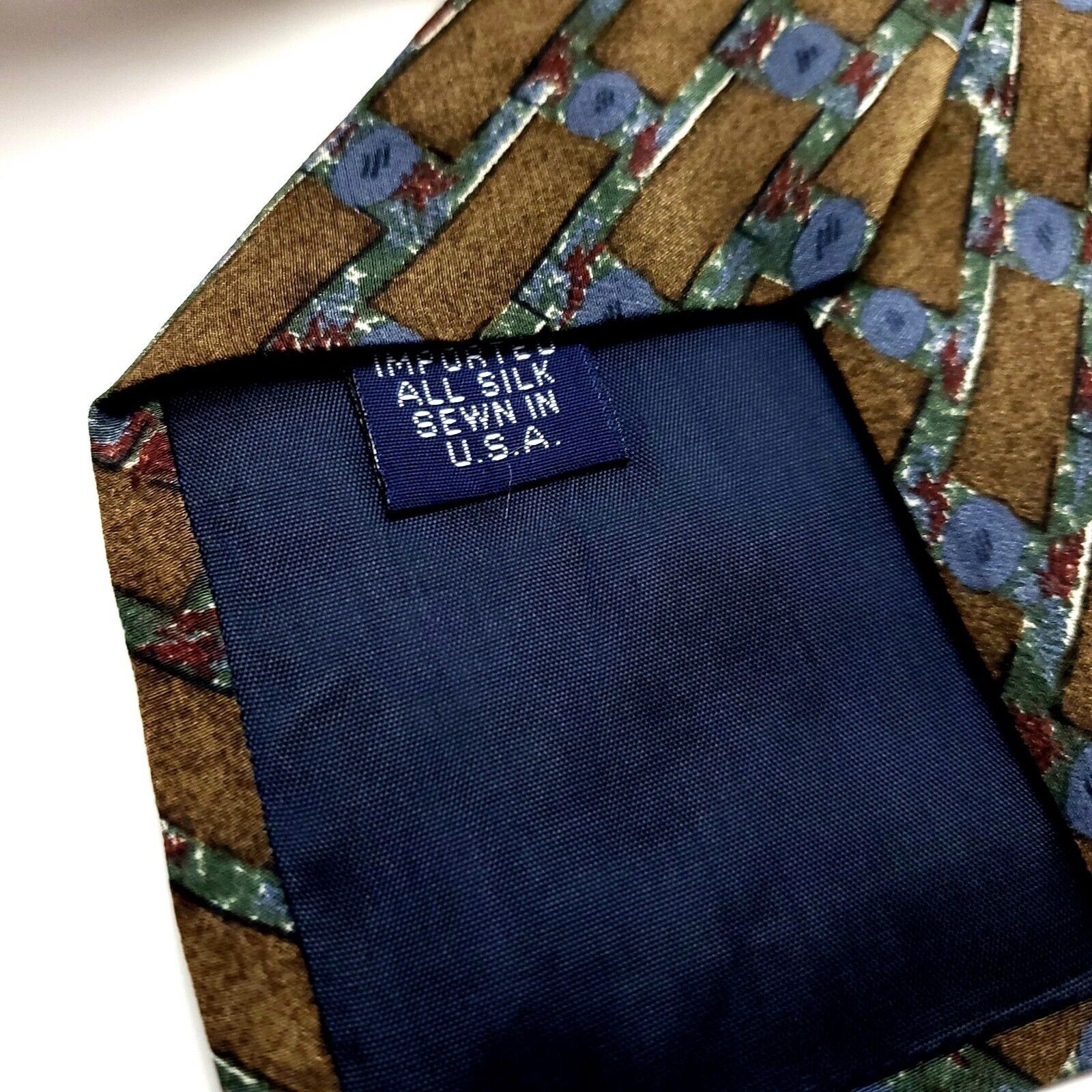 Lord & Taylor Lord Taylor Silk Tie Brown Print USA Short Wide Size ONE SIZE - 4 Thumbnail