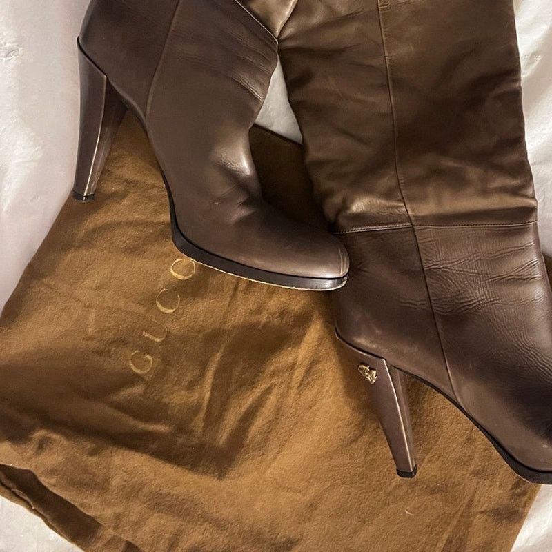Gucci Gucci Knee High Leather Boots Size: 40C/10 Olive Brown Size US 10 / IT 40 - 5 Thumbnail