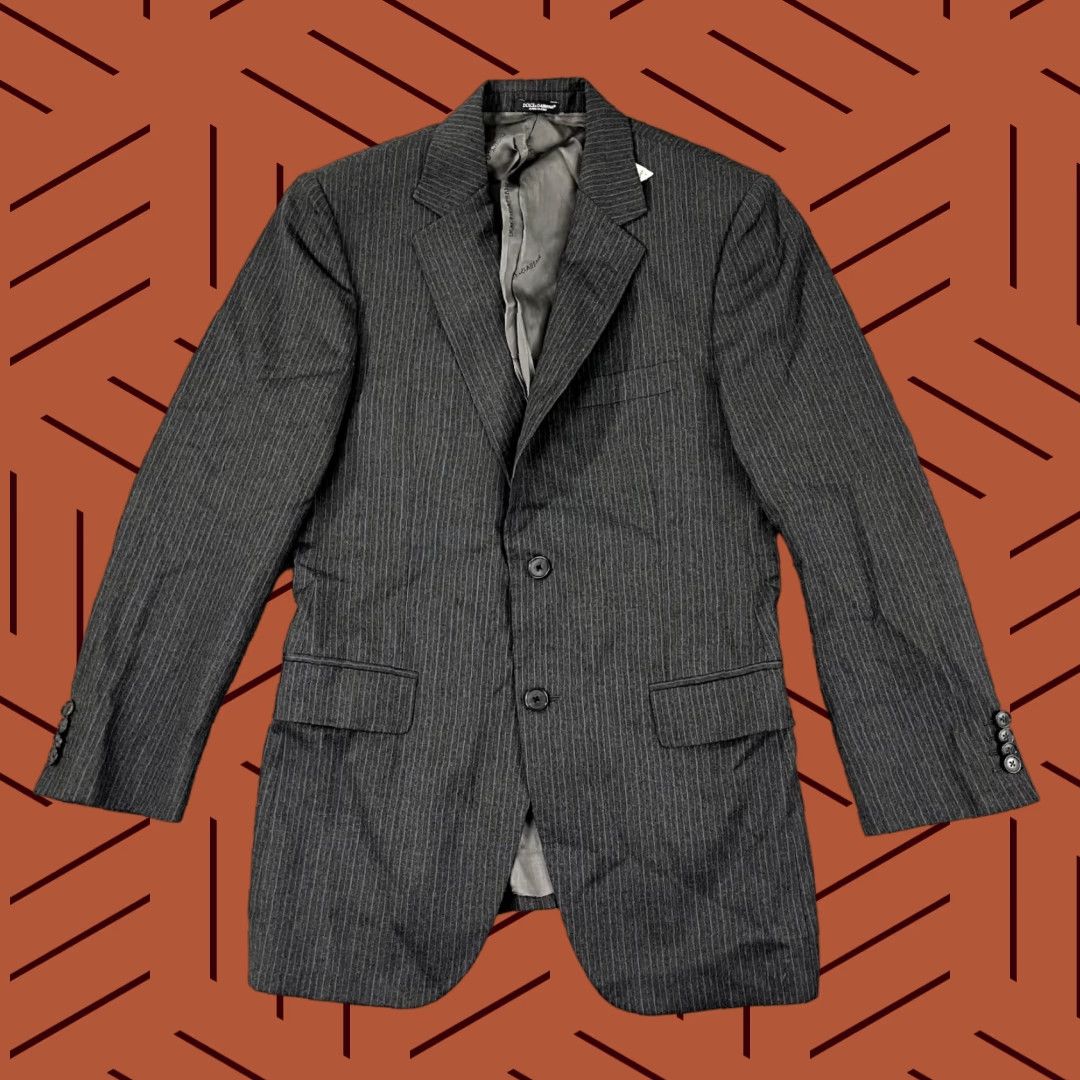 Dolce & Gabbana Dolce & Gabbana Blazer Mens US 38 Gray Striped Wool Tuxedo Jacket NEW Italy Size 38R - 1 Thumbnail