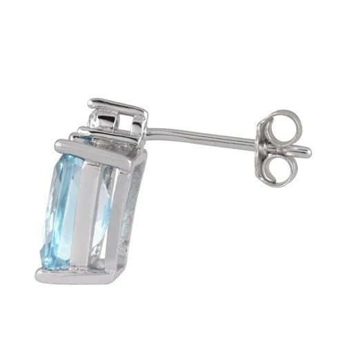 Sterling Silver Sterling Silver Rectangular Aquamarine CZ Earrings Size ONE SIZE - 3 Thumbnail