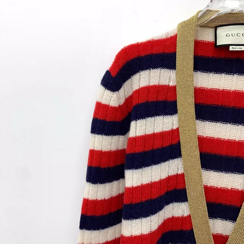 Gucci Gucci Color-blocked striped wool V-neck single-breasted lon Size M / US 6-8 / IT 42-44 - 3 Thumbnail
