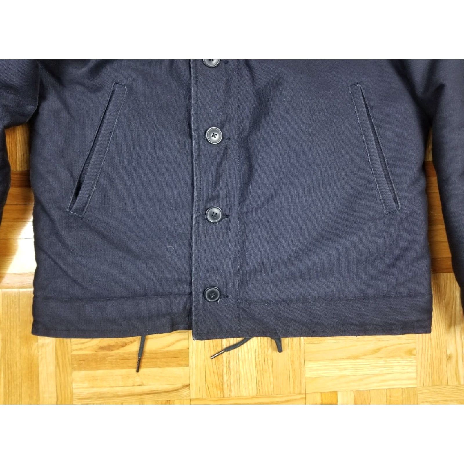 Vintage VINTAGE Unbranded SHIRT JACKET NAVY 40 Mens WWII N-1 Deck Jacket Lined Cotton Cross Shoulder 26in 25in 18in 20in 26in Size US XXS / EU 40 - 3 Thumbnail