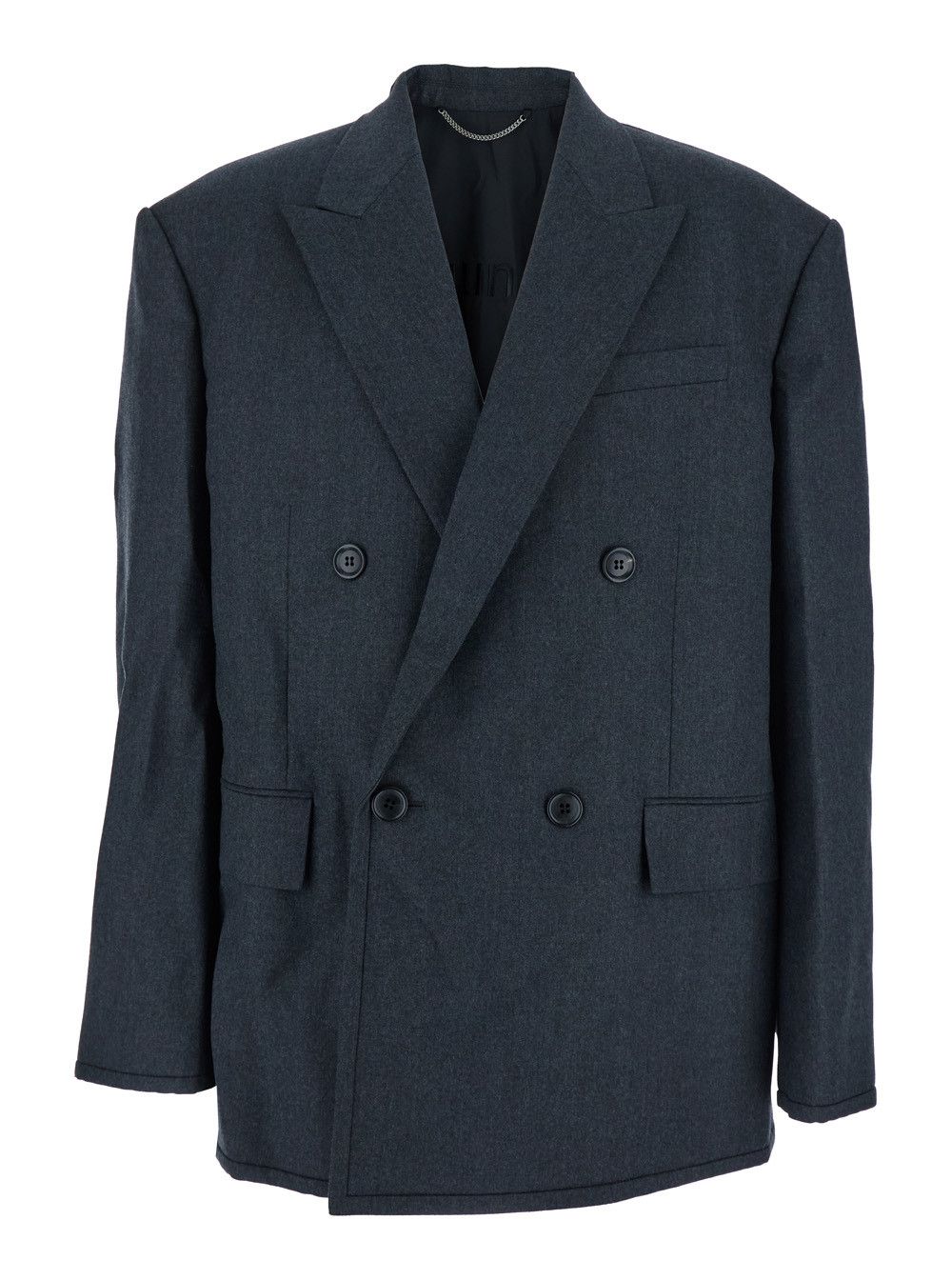 Juun.J Grey Double-breasted Jacket with Peaked Revers and Patch Pockets on Front in Wool Man Size US M / EU 48-50 / 2 - 1 Thumbnail