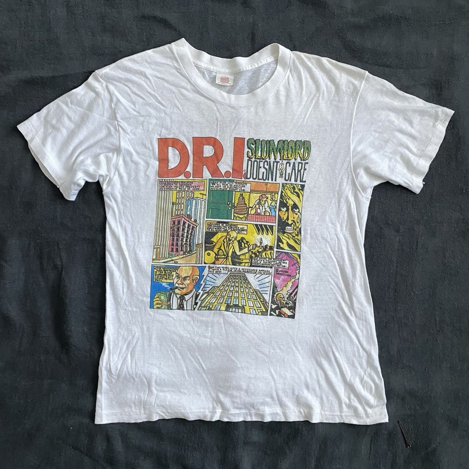 Vintage 80s D.R.I. Slumlord Doesn’t Care T Shirt L Punk