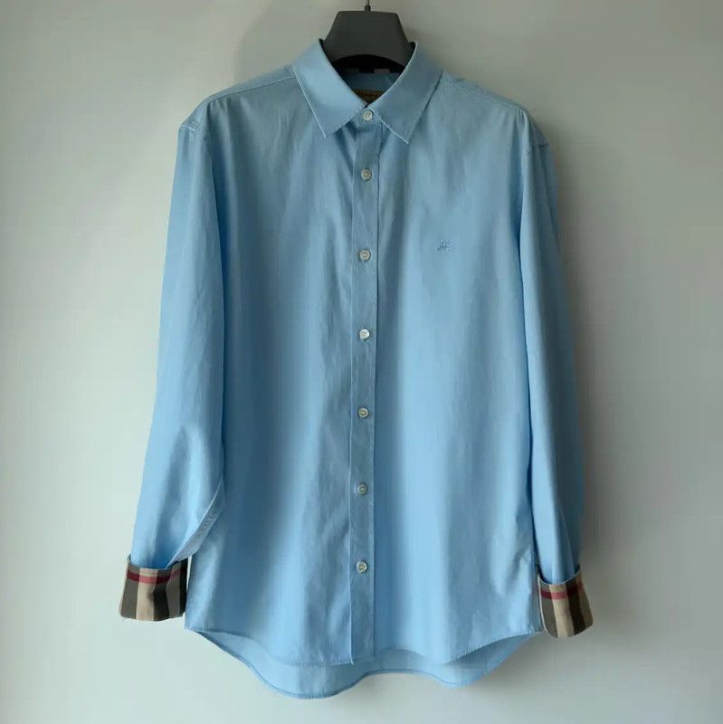 Burberry Burberry Light Blue Cotton Long Sleeve Shirt Size US M / EU 48-50 / 2 - 1 Thumbnail
