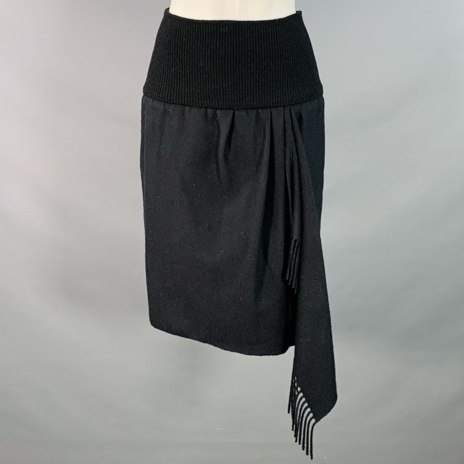 Joop! JOOP! Size 8 Black Wool Asymmetrical Fringe Midi Skirt Size 30" / US 8 / IT 44 - 1 Thumbnail