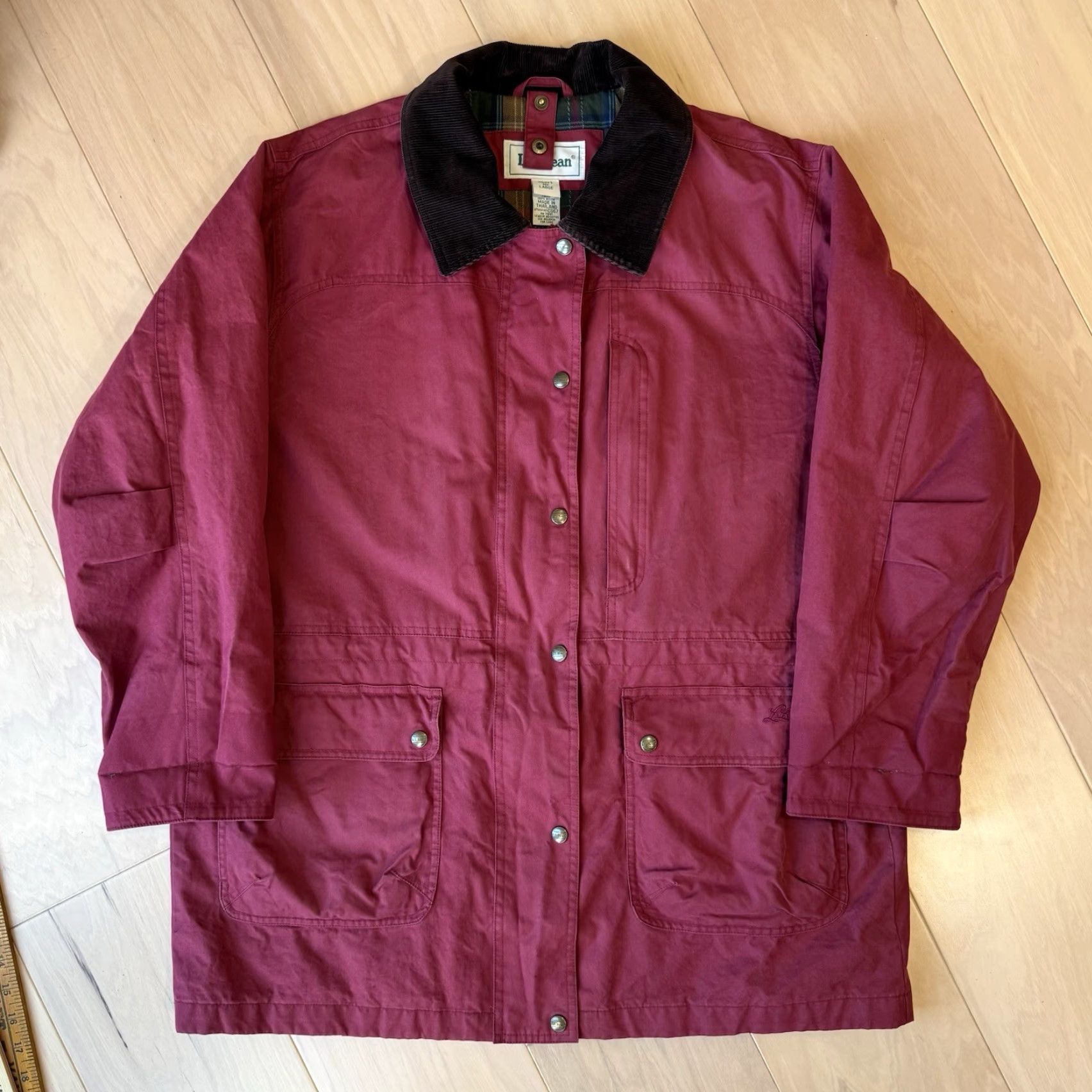 Vintage LL Bean Chore Coat Women's Large Red Long Full Zip Outerwear Size L / US 10 / IT 46 - 2 Thumbnail