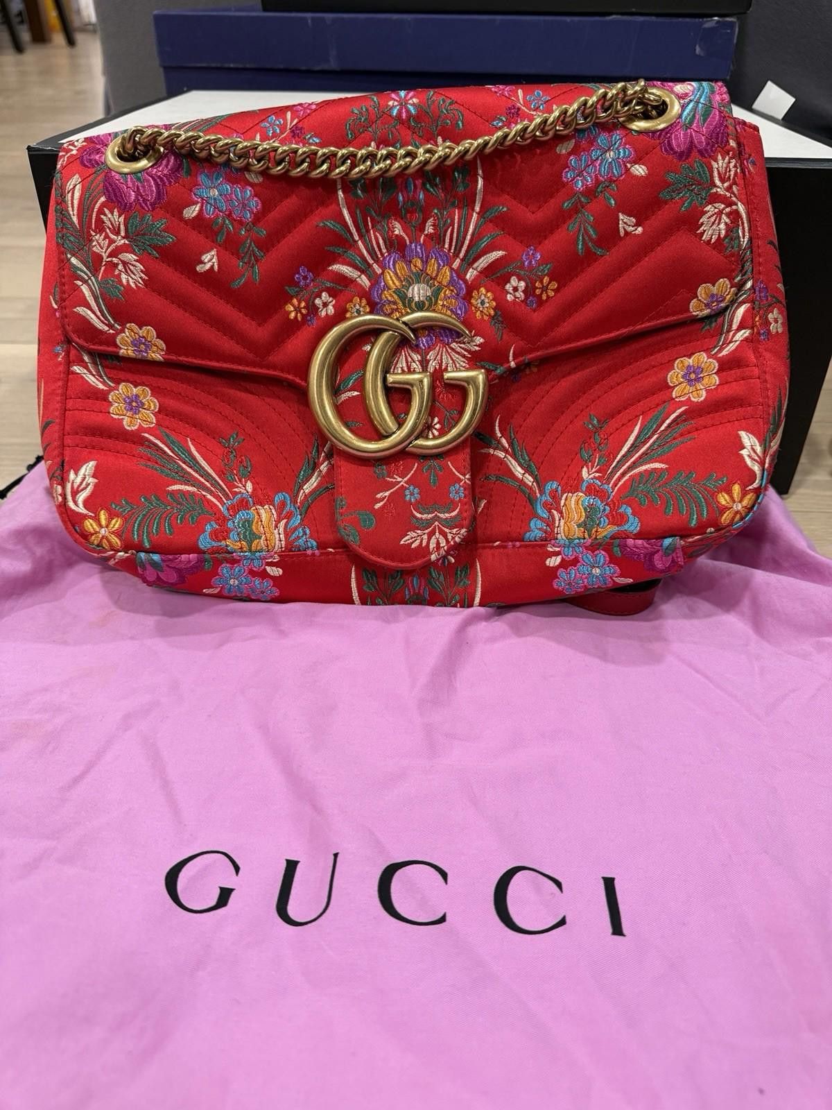 Gucci Gucci GG Marmont Medium Red Matelasse Satin Shoulder Bag Size ONE SIZE - 5 Thumbnail