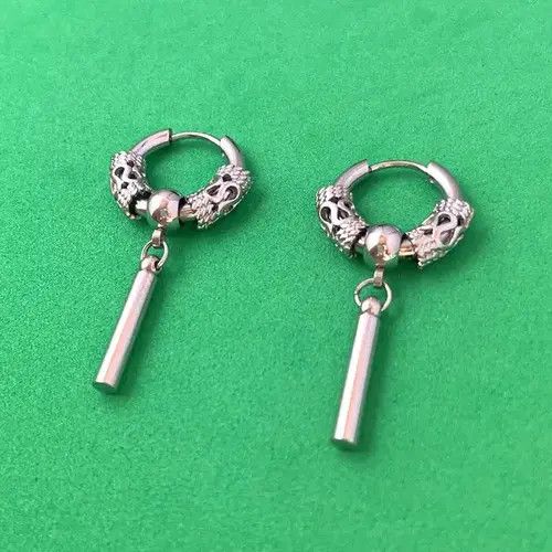 Designer × Sterling Silver 925 Silver Plated Circle Bar Dangle Drop Earrings for Men Size ONE SIZE - 2 Thumbnail