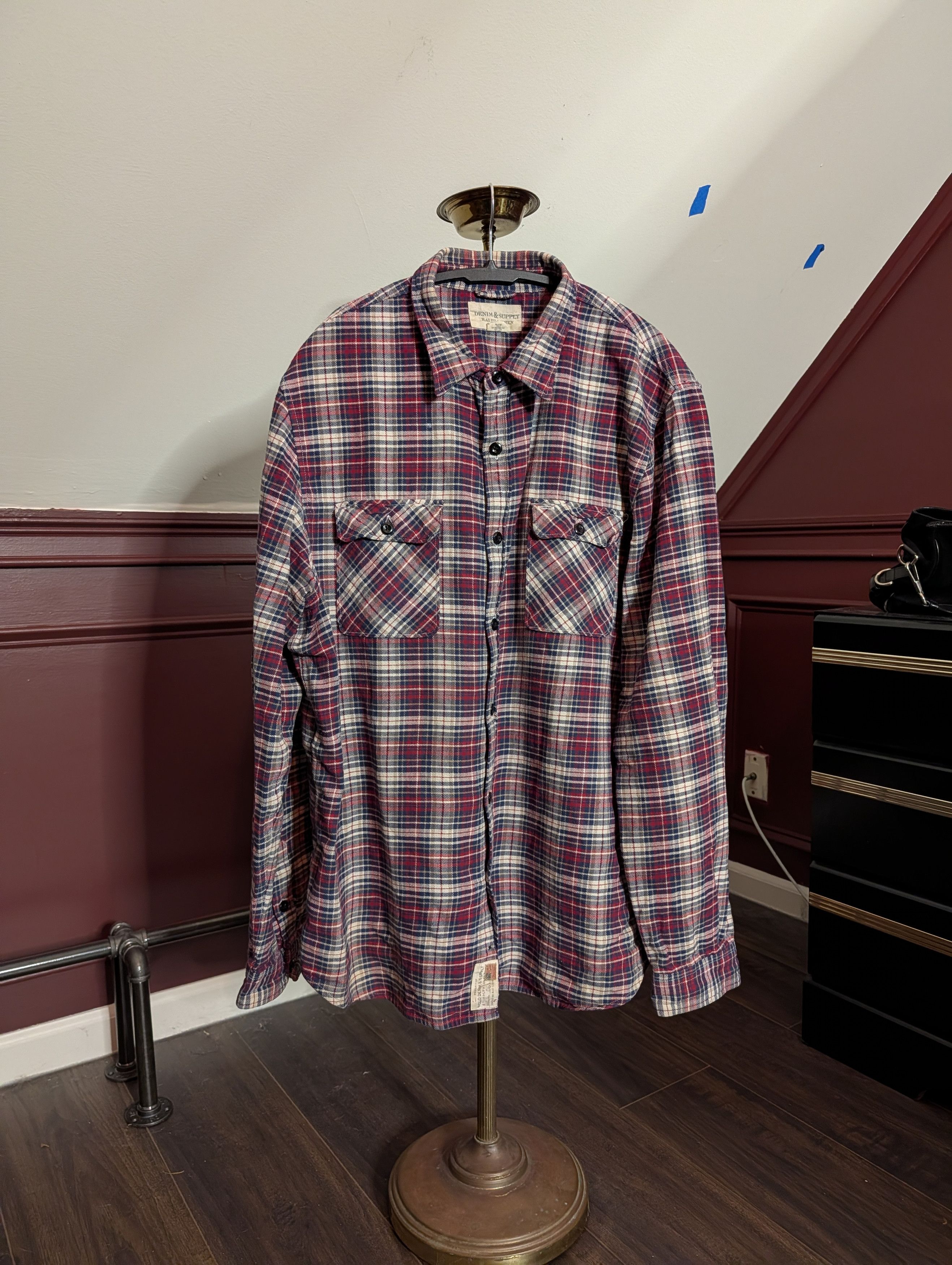 Vintage thick red plaid flannel dual pocket shirt XXL