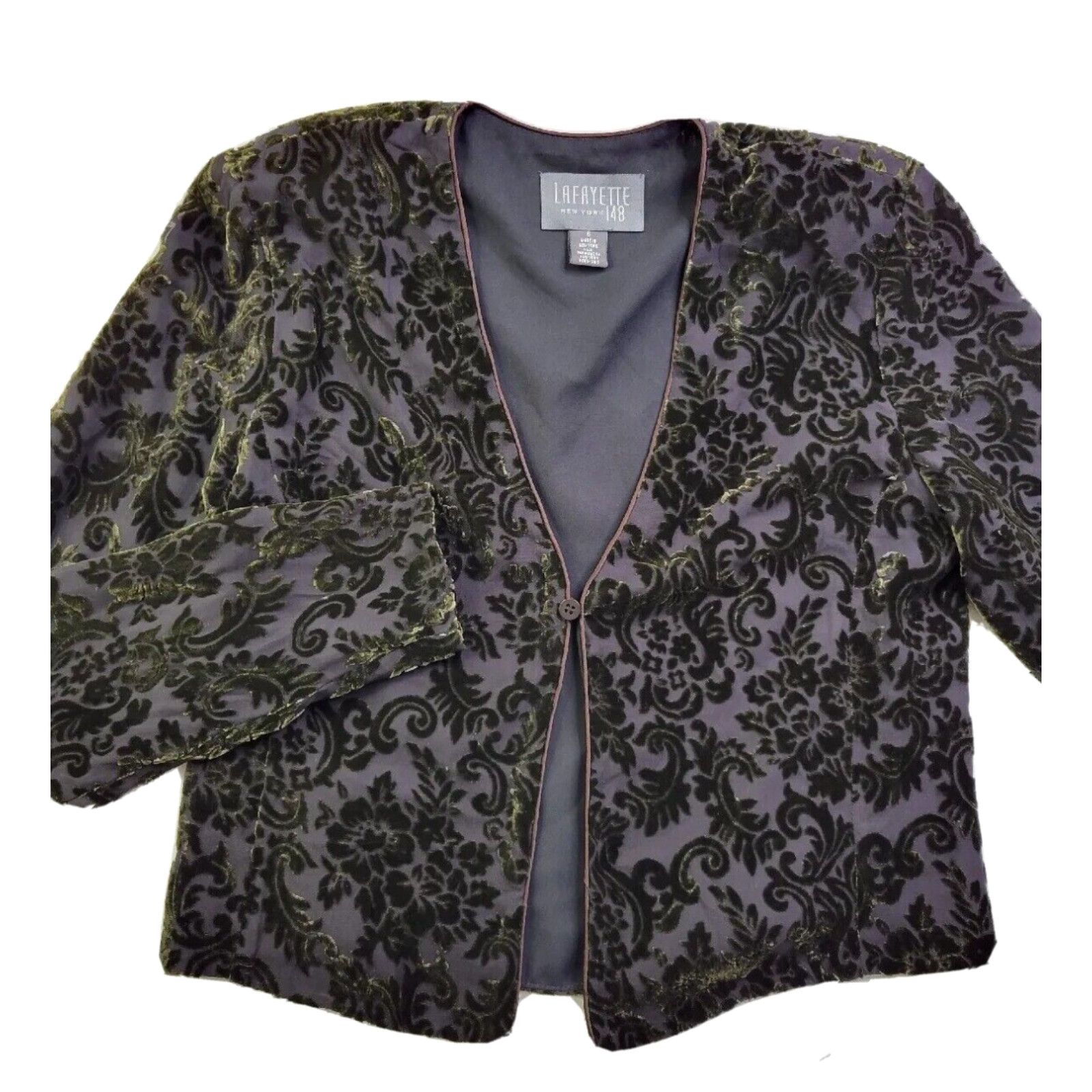 Velvet Lafayette 148 Women 6 Forest Green Velvet Burnout Cropped Jacket ...