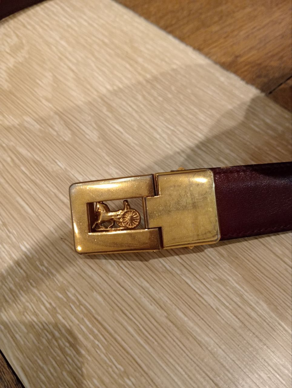 Celine VTG CELINE LEATHER BELT - BURGUNDY WITH GOLD COLOUR BUCKLE Size ONE SIZE - 10 Thumbnail