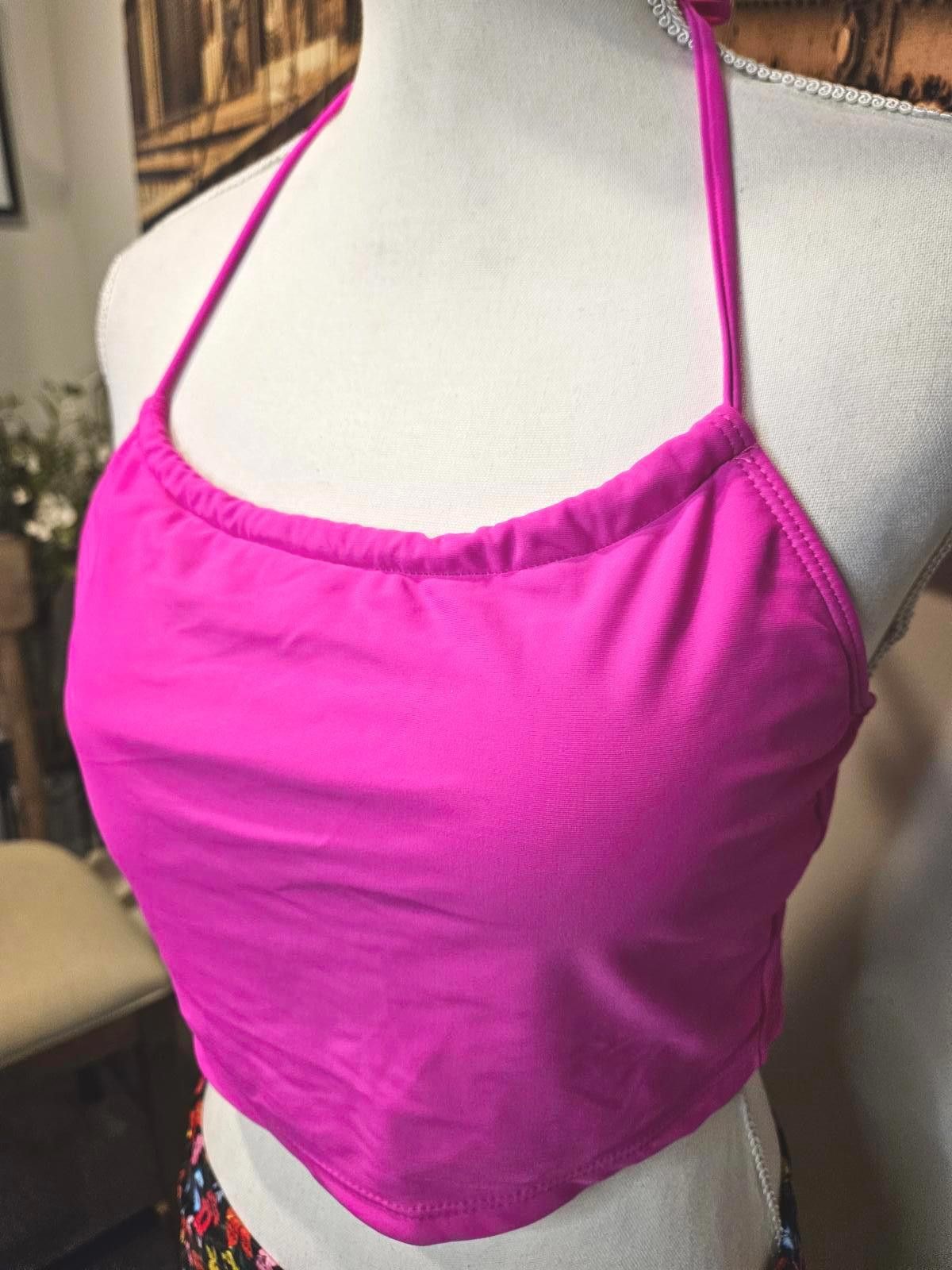 Designer Nwt Beachsissi Vibrant Pink Floral Two-Piece Swimsuit #547 Size ONE SIZE - 4 Thumbnail