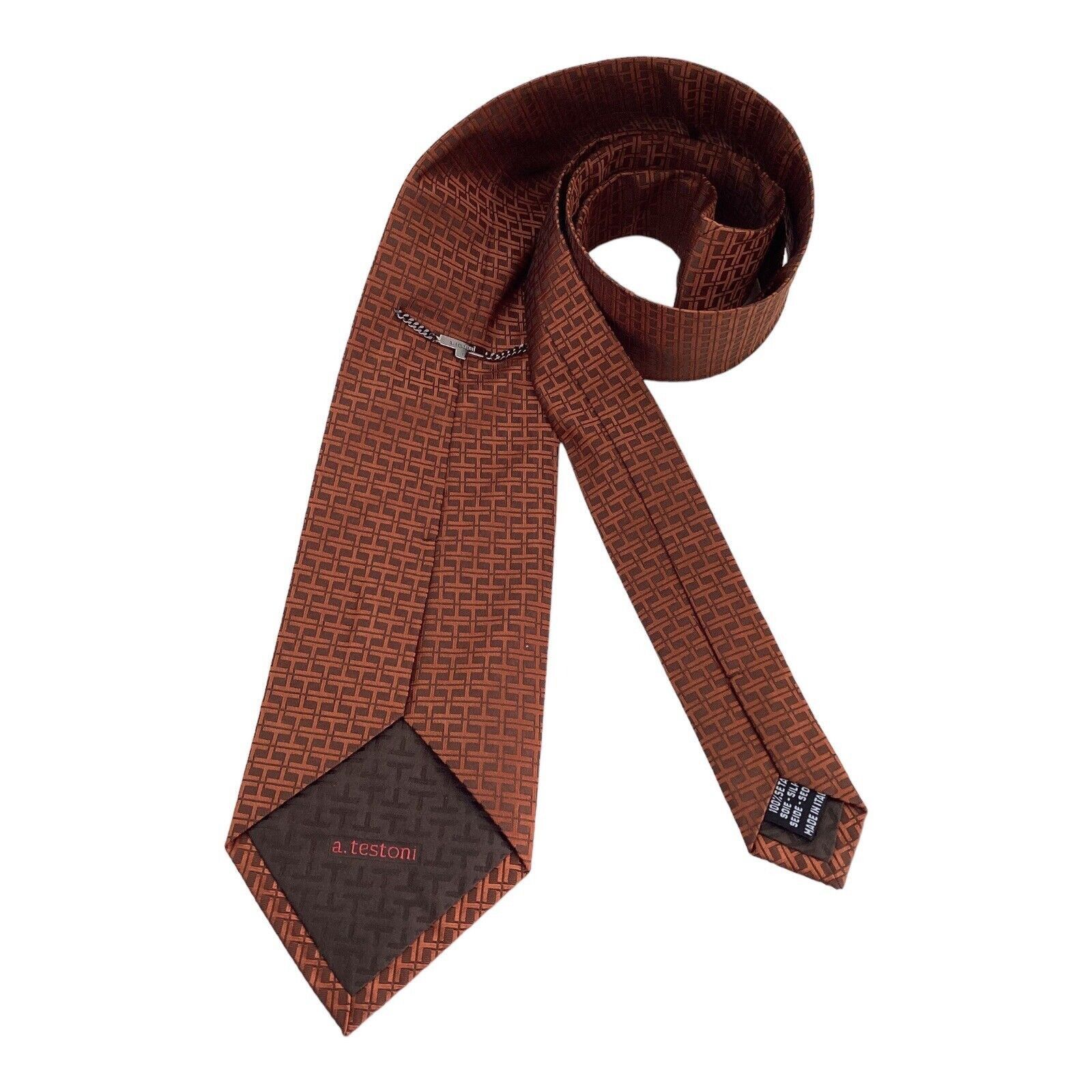 Testoni A.TESTONI Brown Monogrammed " T " Luxury Silk Tie In Italy W Size ONE SIZE - 2 Thumbnail
