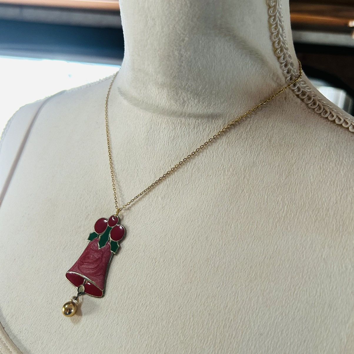 Handmade Handcrafted vintage enamel Christmas bell pendant necklace Size ONE SIZE - 3 Thumbnail