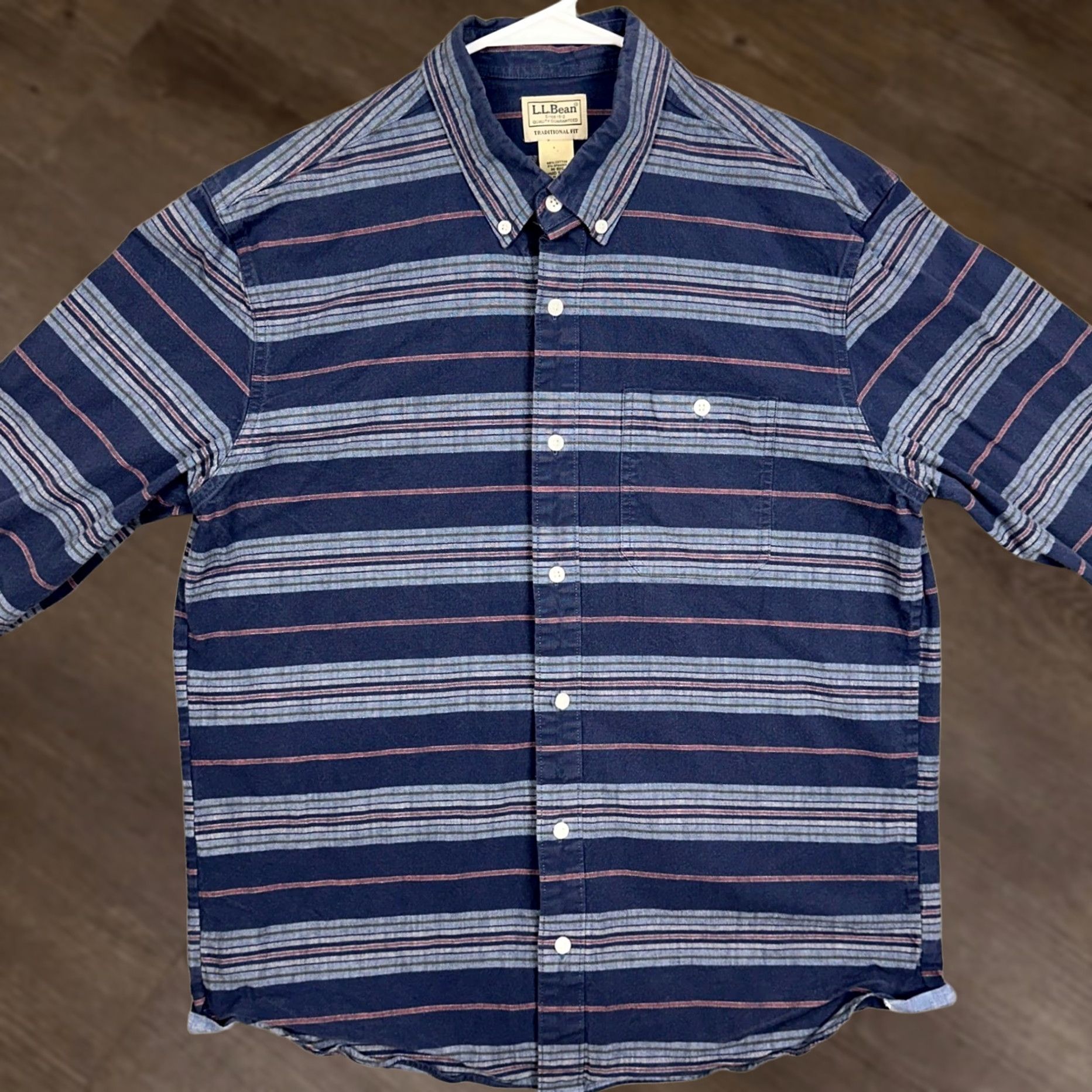 Vintage L.L. Bean Shirt Mens Medium Blue Striped Button-Down Long Sleeve Traditional Fit Chest Pocket Casual Business Travel Size US M / EU 48-50 / 2 - 1 Thumbnail