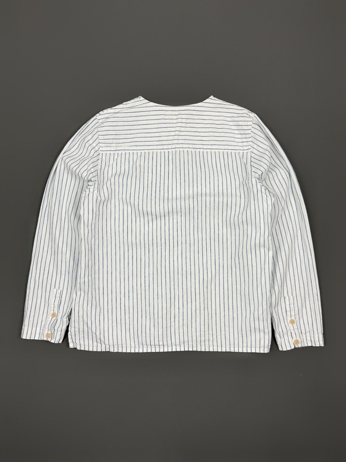 Folk Folk Hickory Stripe Colarless Button Up Shirt Blouse 3 Size M / US 6-8 / IT 42-44 - 7 Thumbnail
