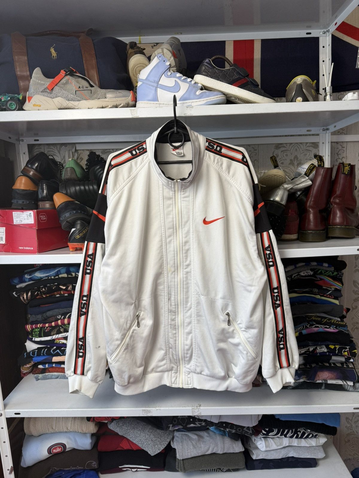 Nike ジップアップジャケット Y2K 00s ホワイト/オレンジ Vintage Nike Zip Up Hoodie USA Big Swoosh Y2K
