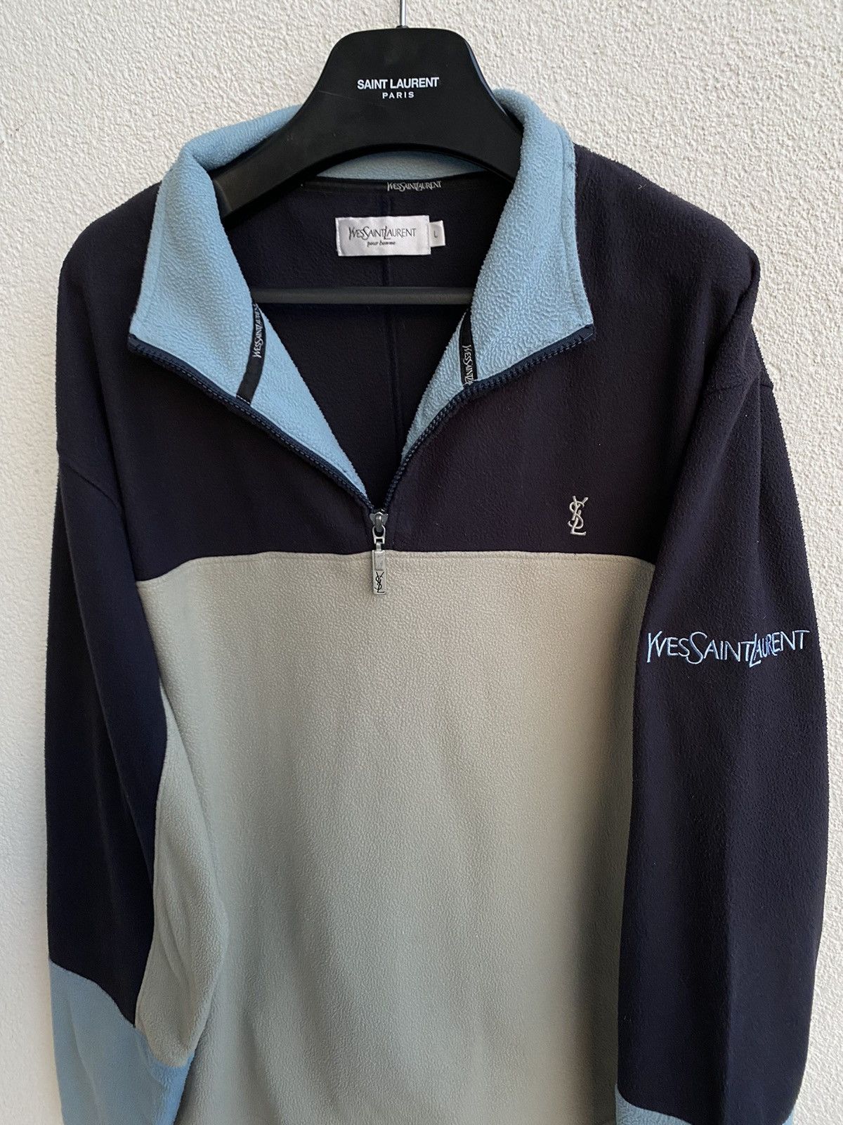 Yves Saint Laurent Fleece YSL Sweatshirt 1/4 Quarter Zip Beige Vintage Sweater Size US L / EU 52-54 / 3 - 13 Thumbnail