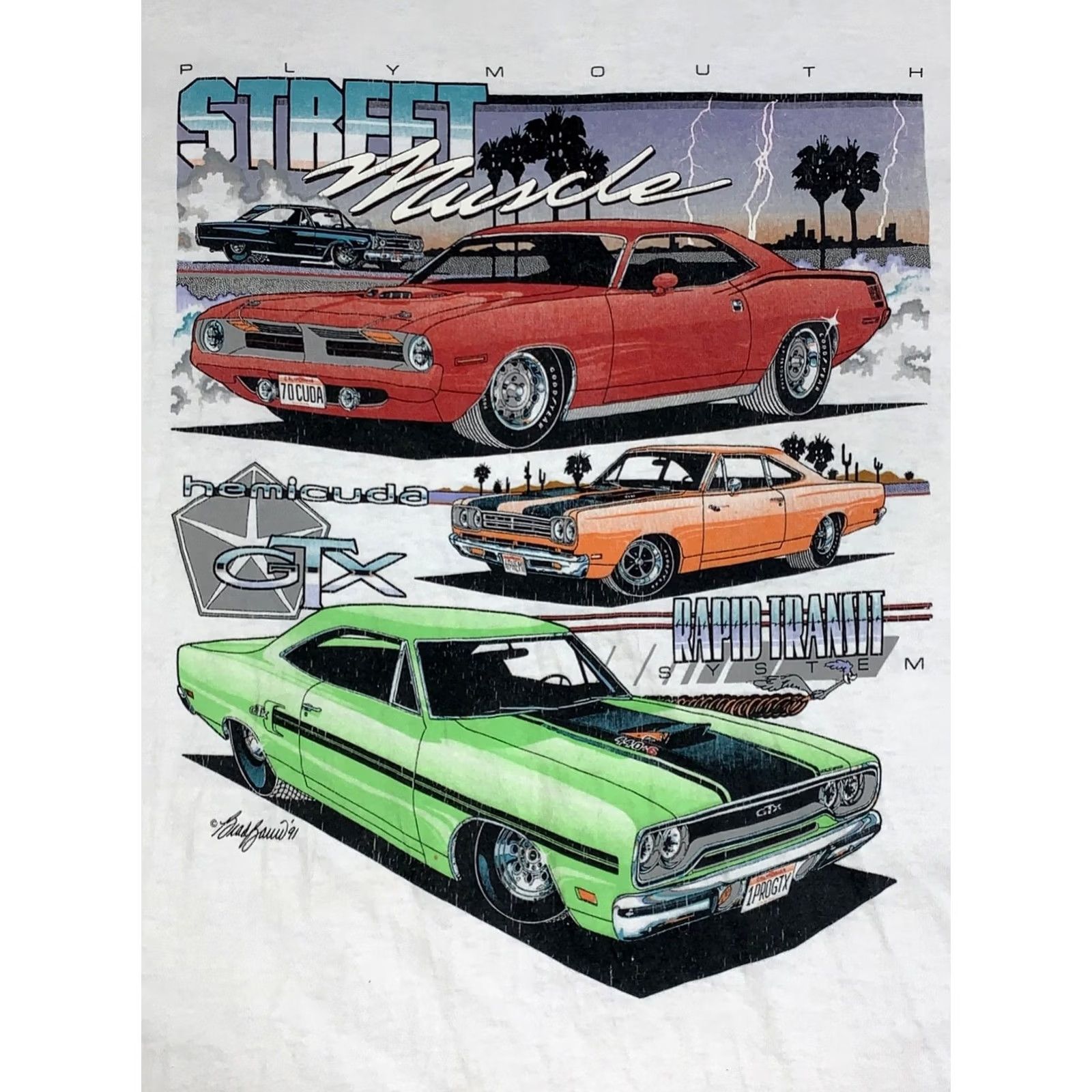 Fruit Of The Loom VINTAGE Fruit of the Loom T-Shirt Muscles Shirt 90s Plymouth Street Car White XL Mens Size US XL / EU 56 / 4 - 3 Thumbnail