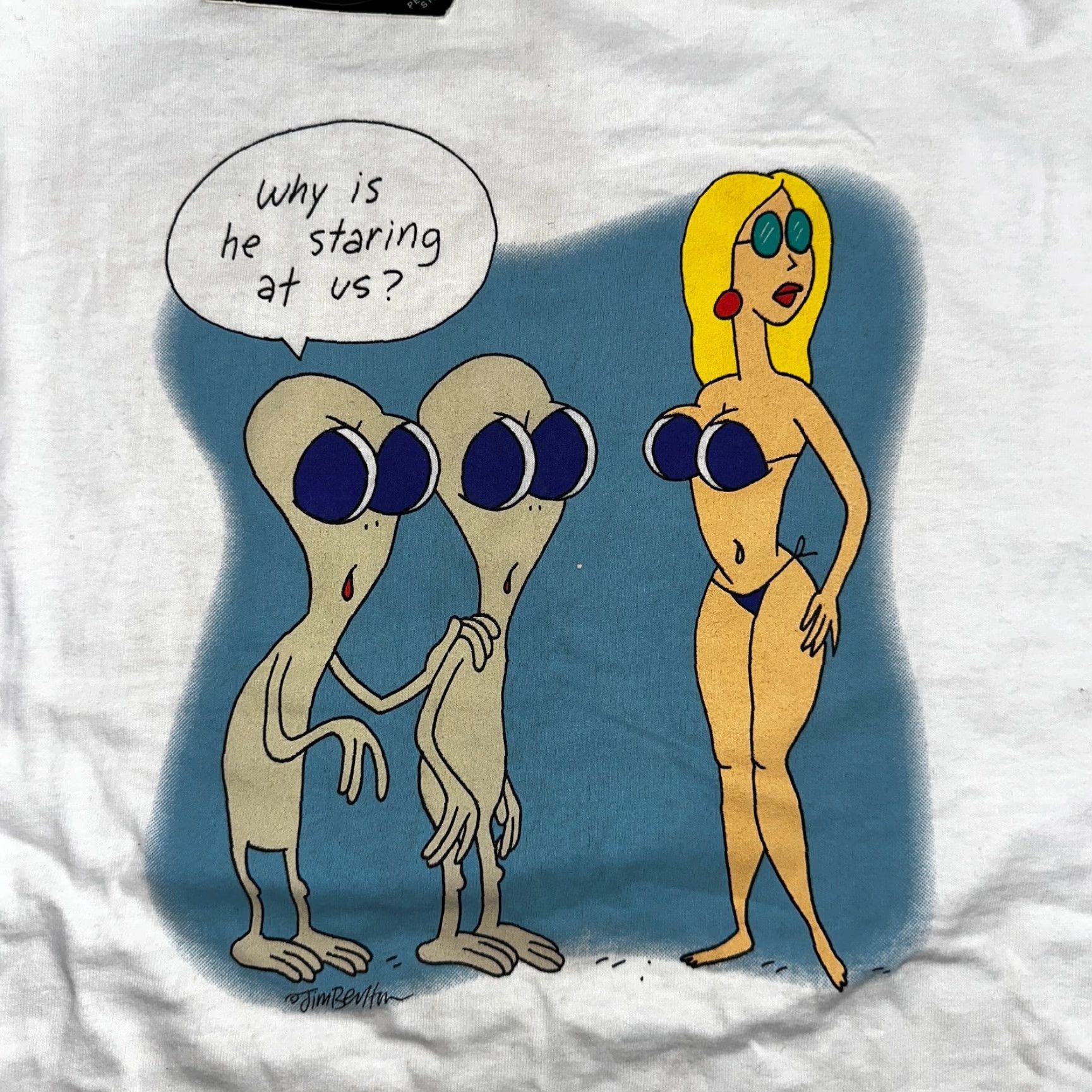 Fruit Of The Loom VINTAGE Jim Benton Alien Bikini Shirt XL Short Sleeve White Cartoon Funny 70s 80s 90s Men Size US XL / EU 56 / 4 - 2 Thumbnail