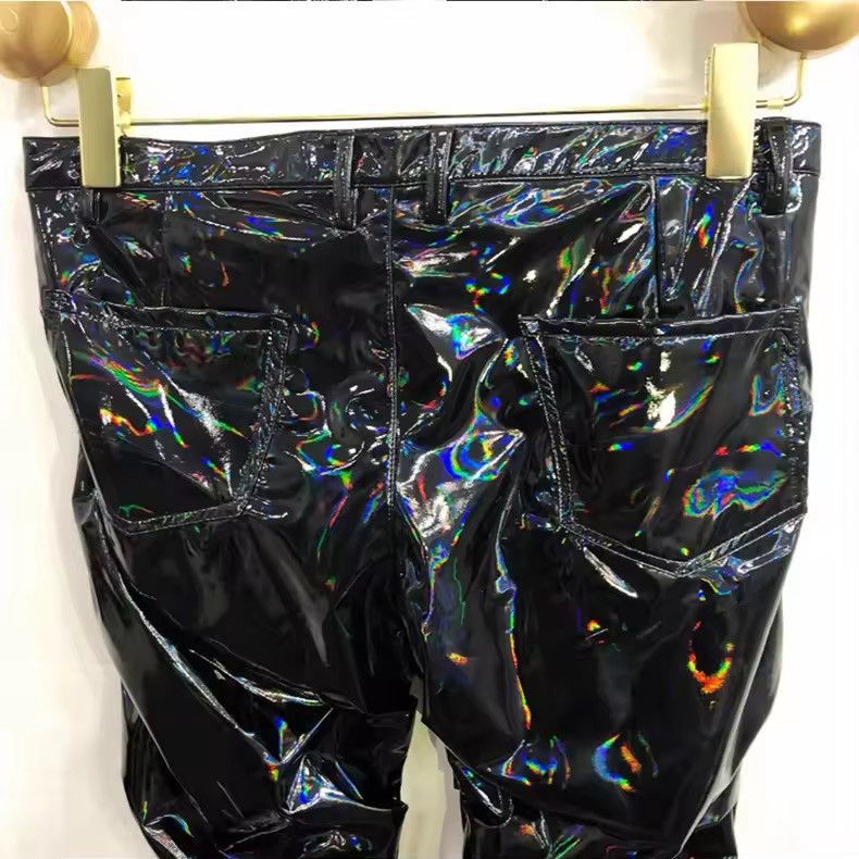Leather Cool Black Holographic Shiny Reflective Stretchy pu Leather Size US 35 - 8 Thumbnail