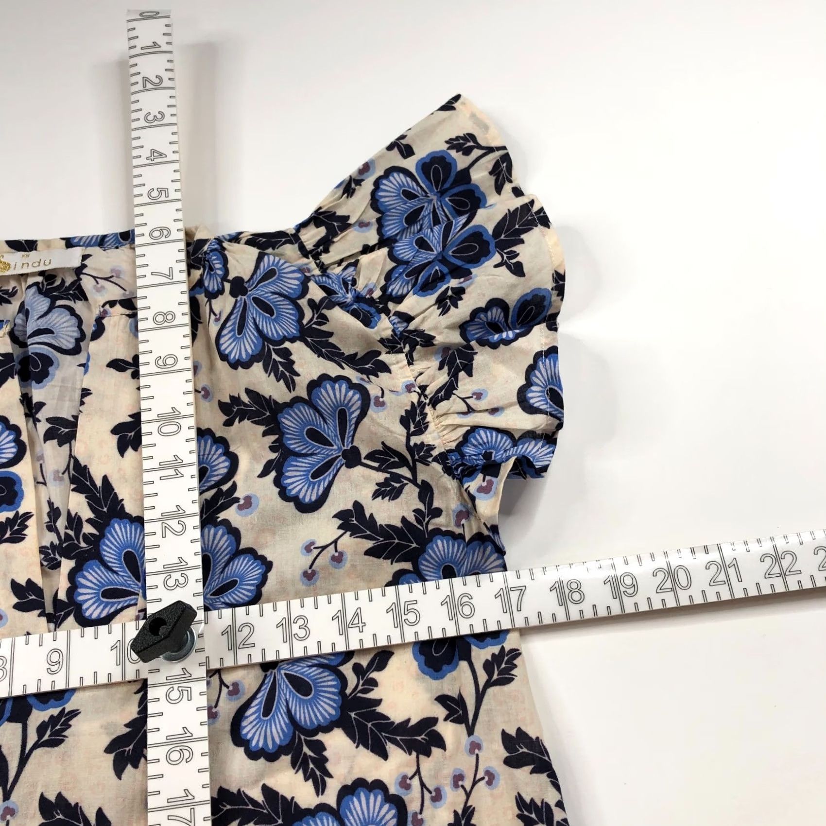 Vintage Indu XS Cotton Womens Pullover Top Blouse All Over Print 2 Pc Set Blue Size XS / US 0-2 / IT 36-38 - 4 Thumbnail