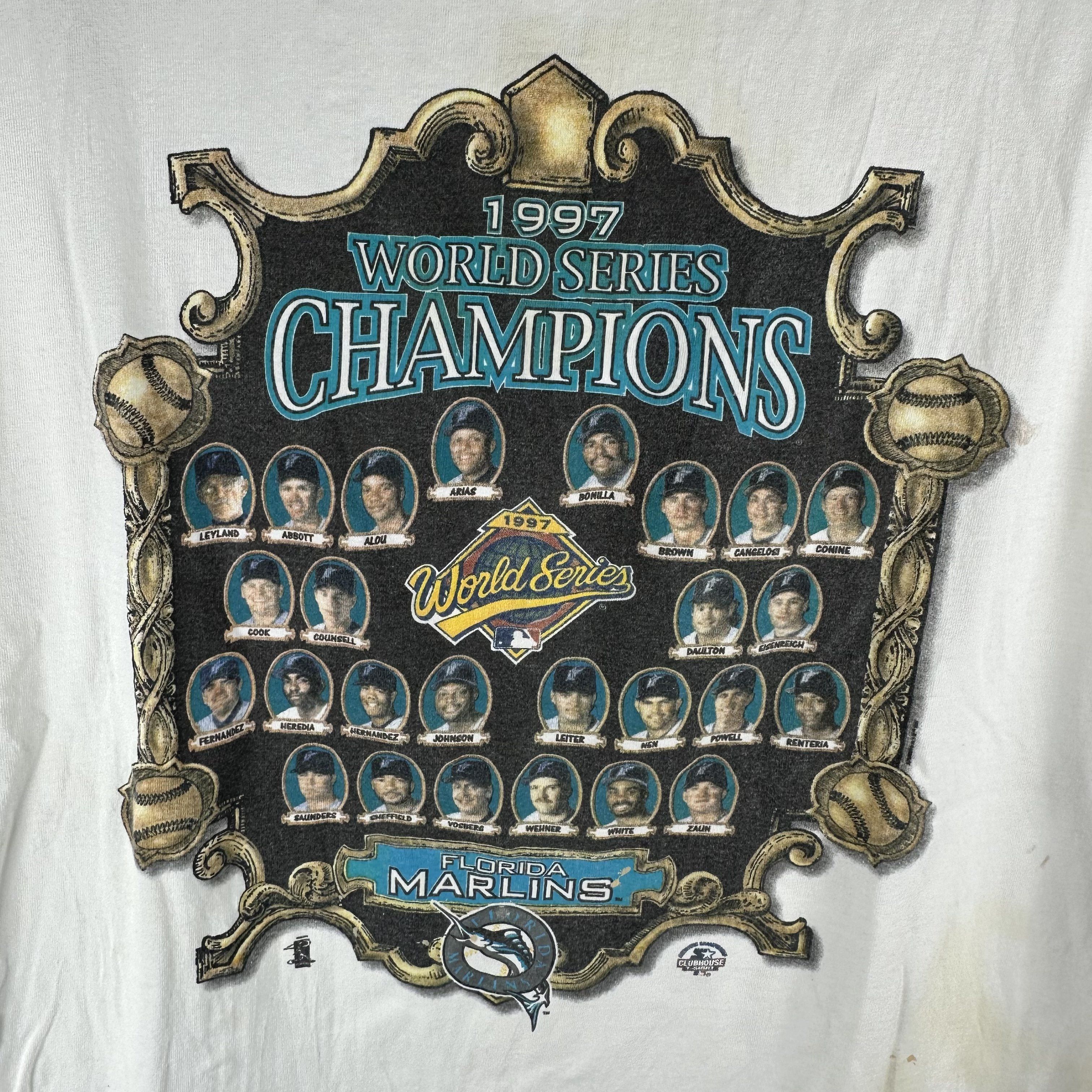 Vintage ​1997 Florida Marlins World Series Champions MLB T-Shirt Size US XL / EU 56 / 4 - 2 Thumbnail
