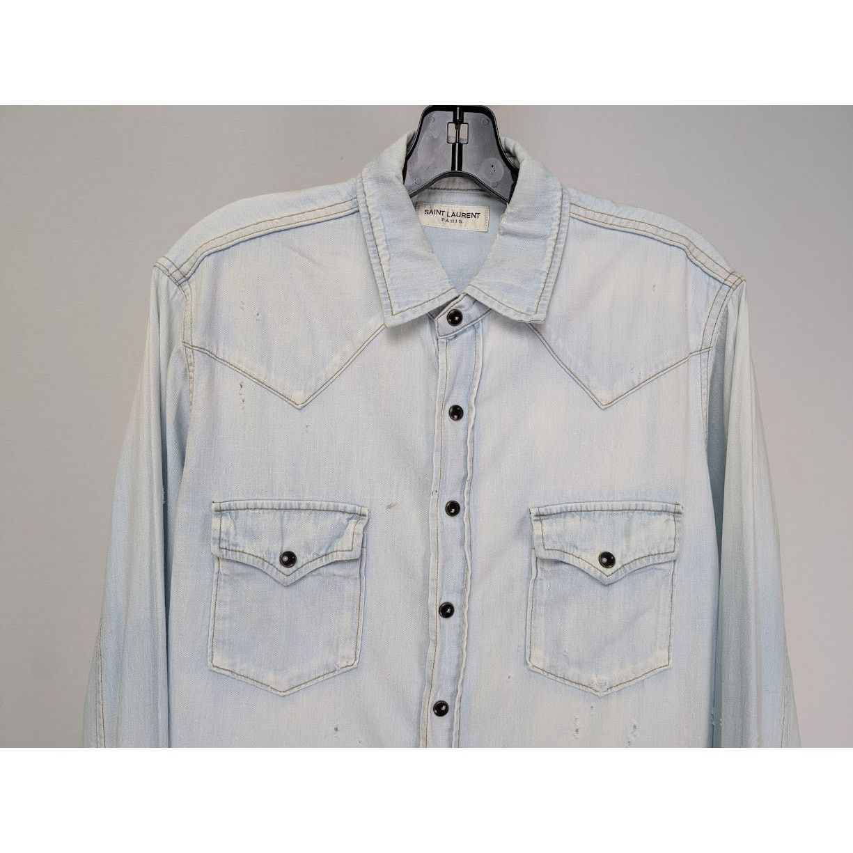 Saint Laurent Paris o1rshd1 CC20 Distressed Western Shirt in Sky Blue Size US M / EU 48-50 / 2 - 4 Thumbnail
