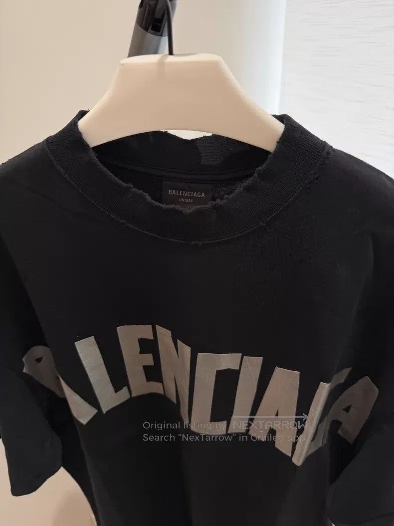 Balenciaga Balenciaga Black Silver Tape Short-Sleeve T-Shirt Size US XS / EU 42 / 0 - 5 Thumbnail