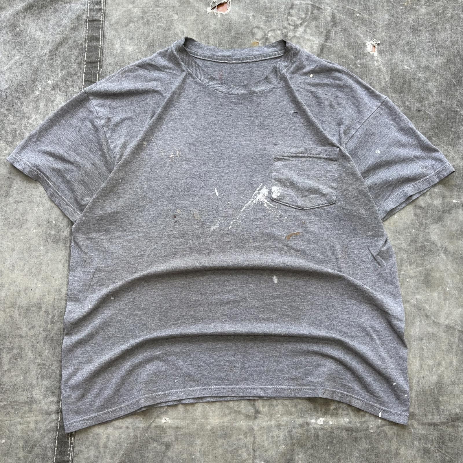 Hanes Vintage 90s Y2K Distressed Paint Gray Blank Pocket Shirt Size US L / EU 52-54 / 3 - 1 Thumbnail