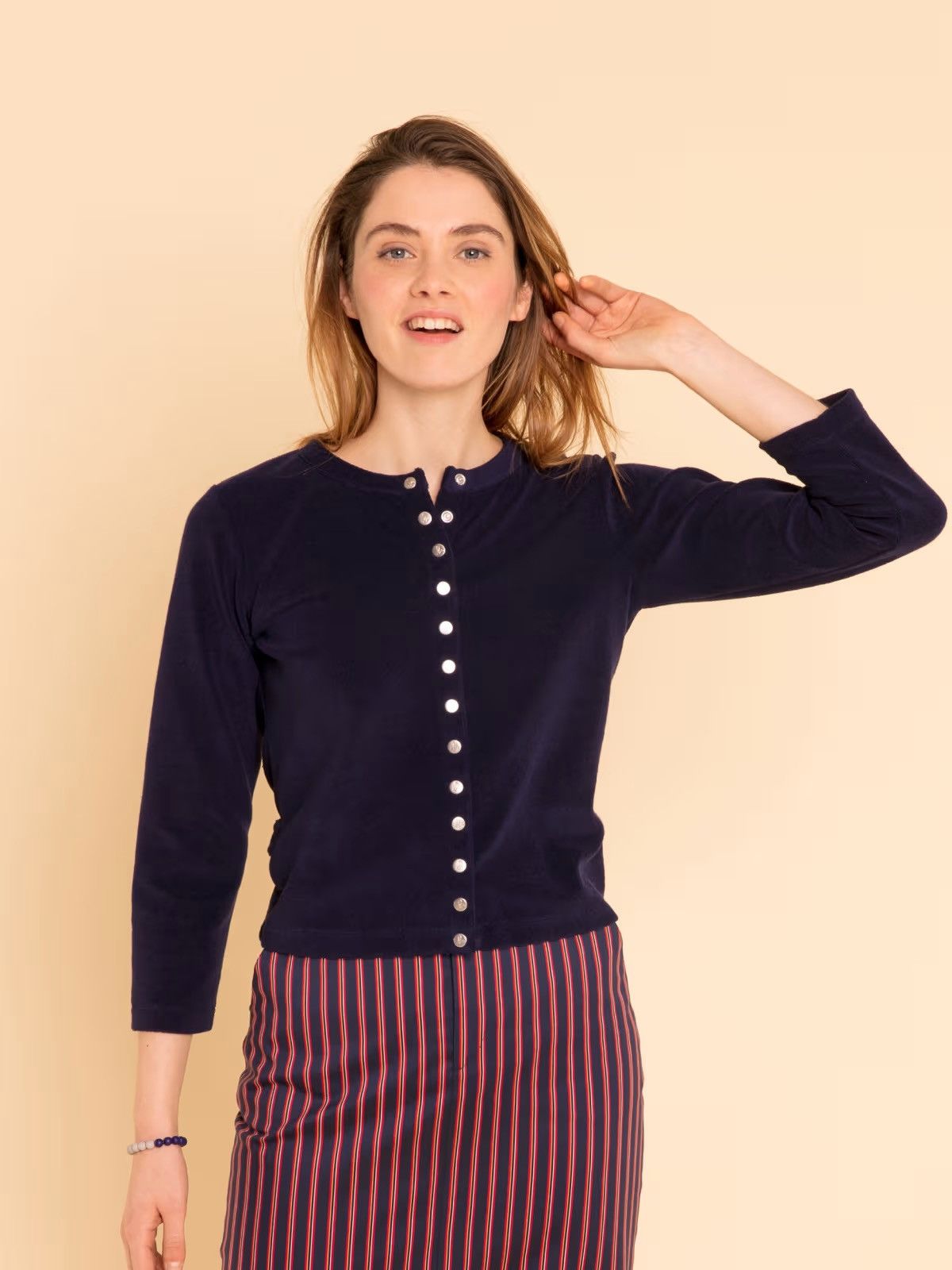 agnes b. Agnes B navy blue terry le petit snap cardigan Size XS / US 0-2 / IT 36-38 - 1 Thumbnail
