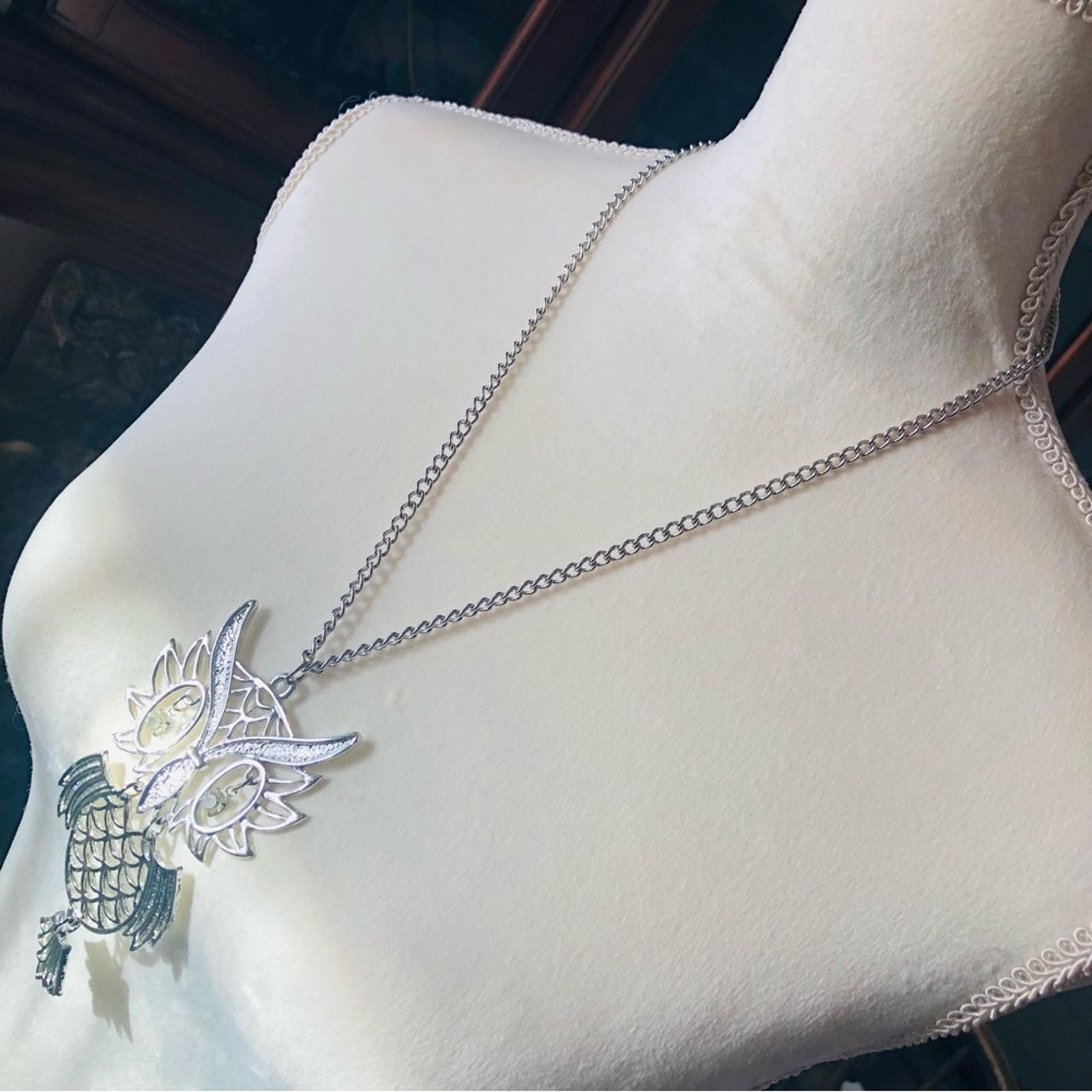 Vintage Vintage 70s Sarah Coventry large silver owl necklace Size ONE SIZE - 6 Thumbnail