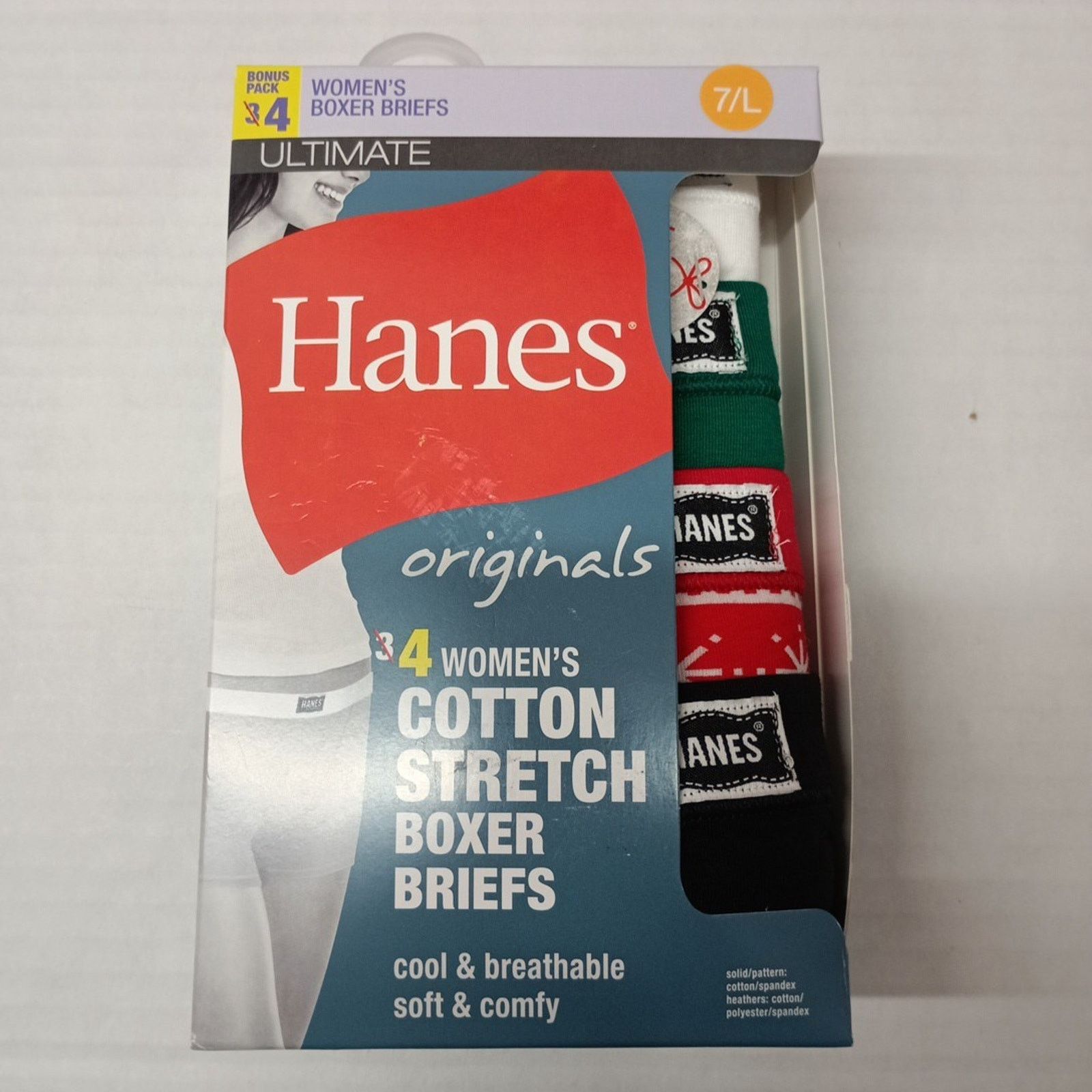 Hanes Women’s Hanes 4 Pk Ultimate Stretch Boxer Briefs Size 7/L Size ONE SIZE - 1 Thumbnail