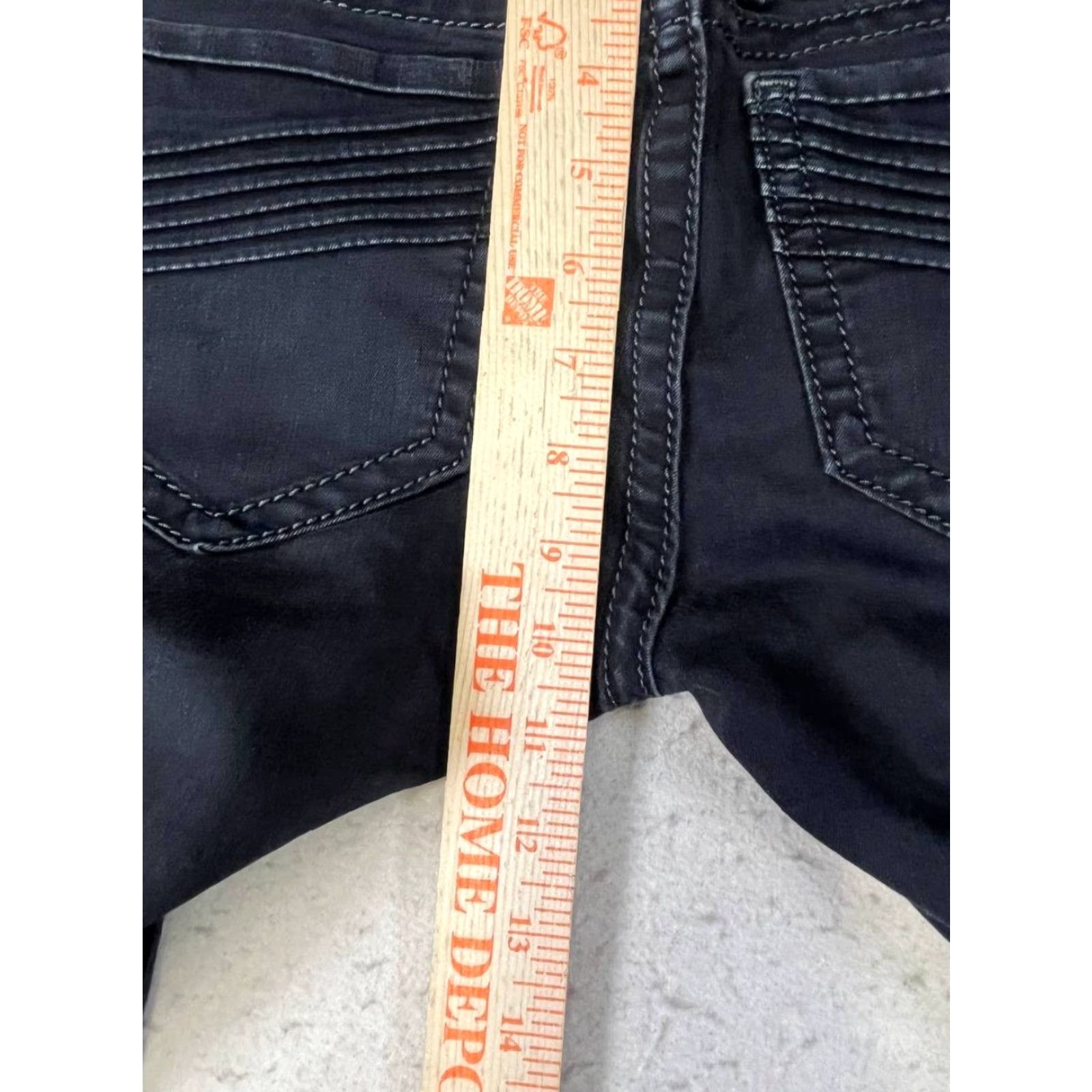 Vintage Rock Revival Jeans Sherry Easy Skinny Sz 27 Low Rise Rhinestone Embroidered Black Denim 5-Pocket Womens Size 27" / US 4 / IT 40 - 4 Thumbnail