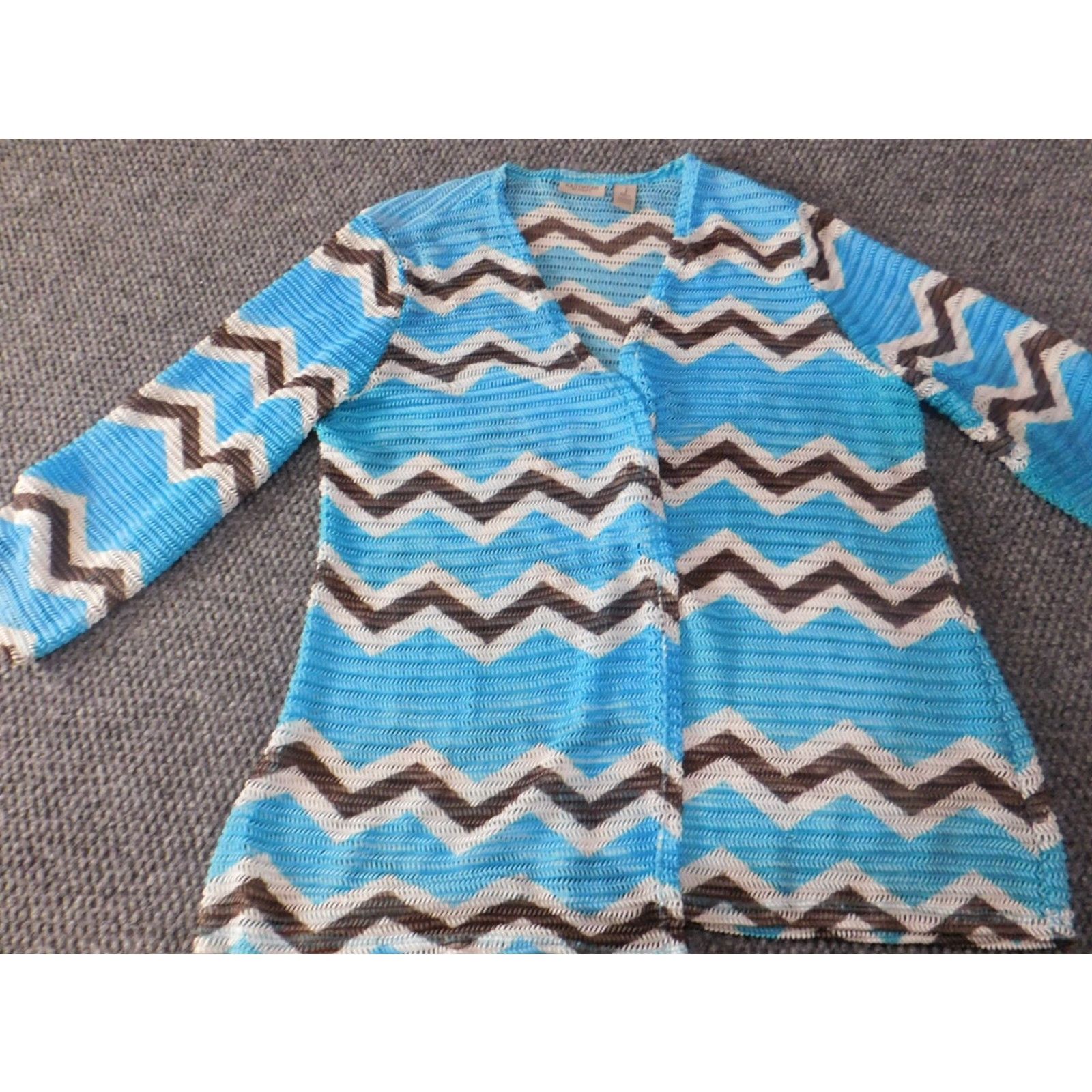 Vintage Chico's Blouse Kimono Top Blue Womens Regular Size 1 Stretch Knit Nylon Spandex Casual Long Sleeve Collared Pullover Oversized Sheer Open Size XS / US 0-2 / IT 36-38 - 3 Thumbnail