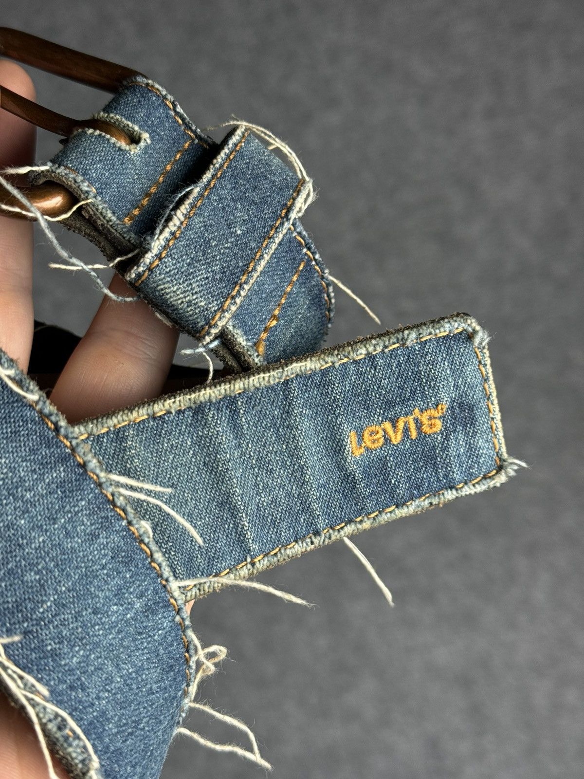 Genuine Leather × Levi's Levis Leather Distressed Denim Belt Size 32 - 4 Thumbnail