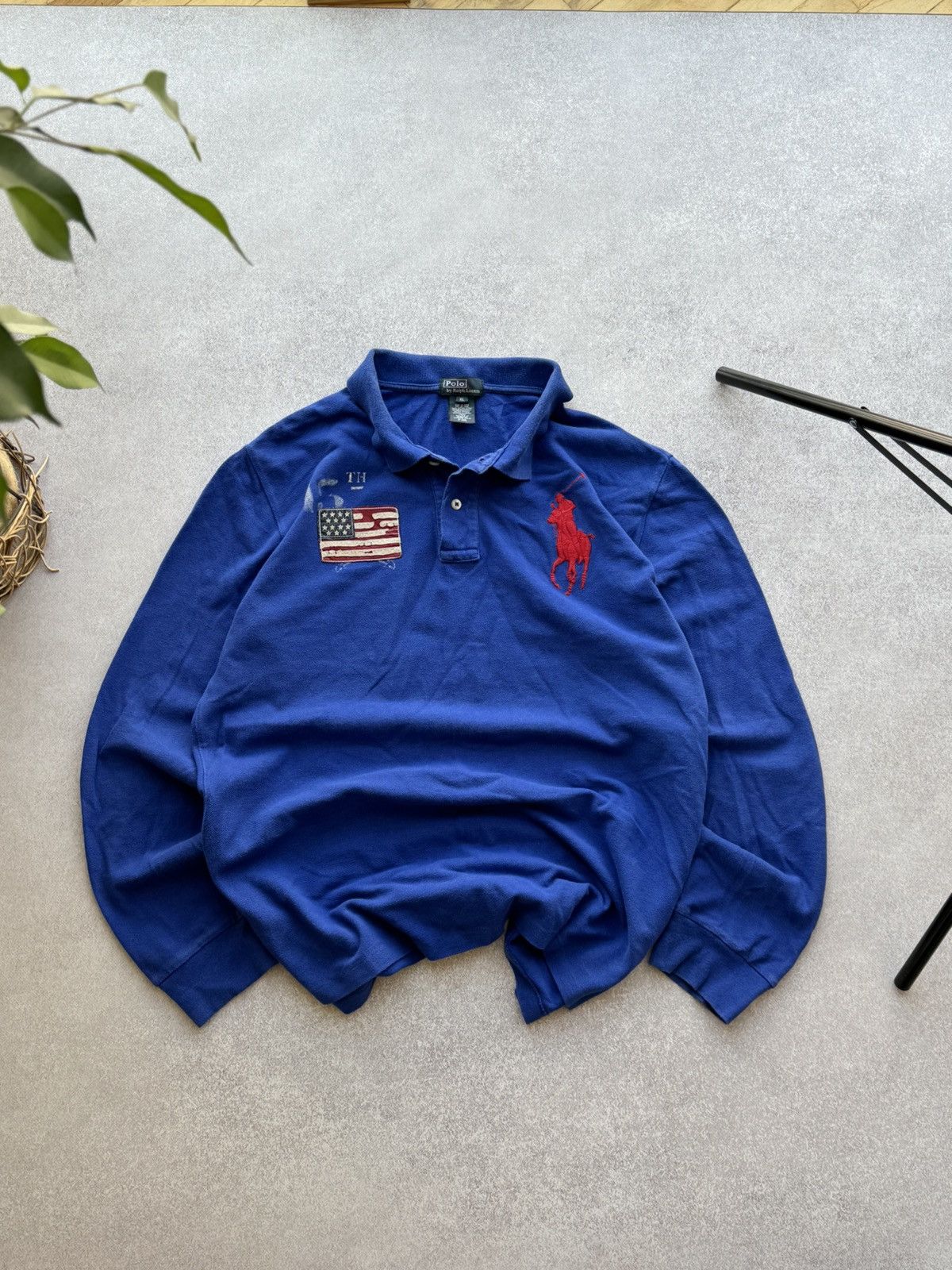Pre-owned Polo Ralph Lauren X Vintage Polo Ralph Laurent Usa Logo Y2k Polo Long Sleeve In Blue