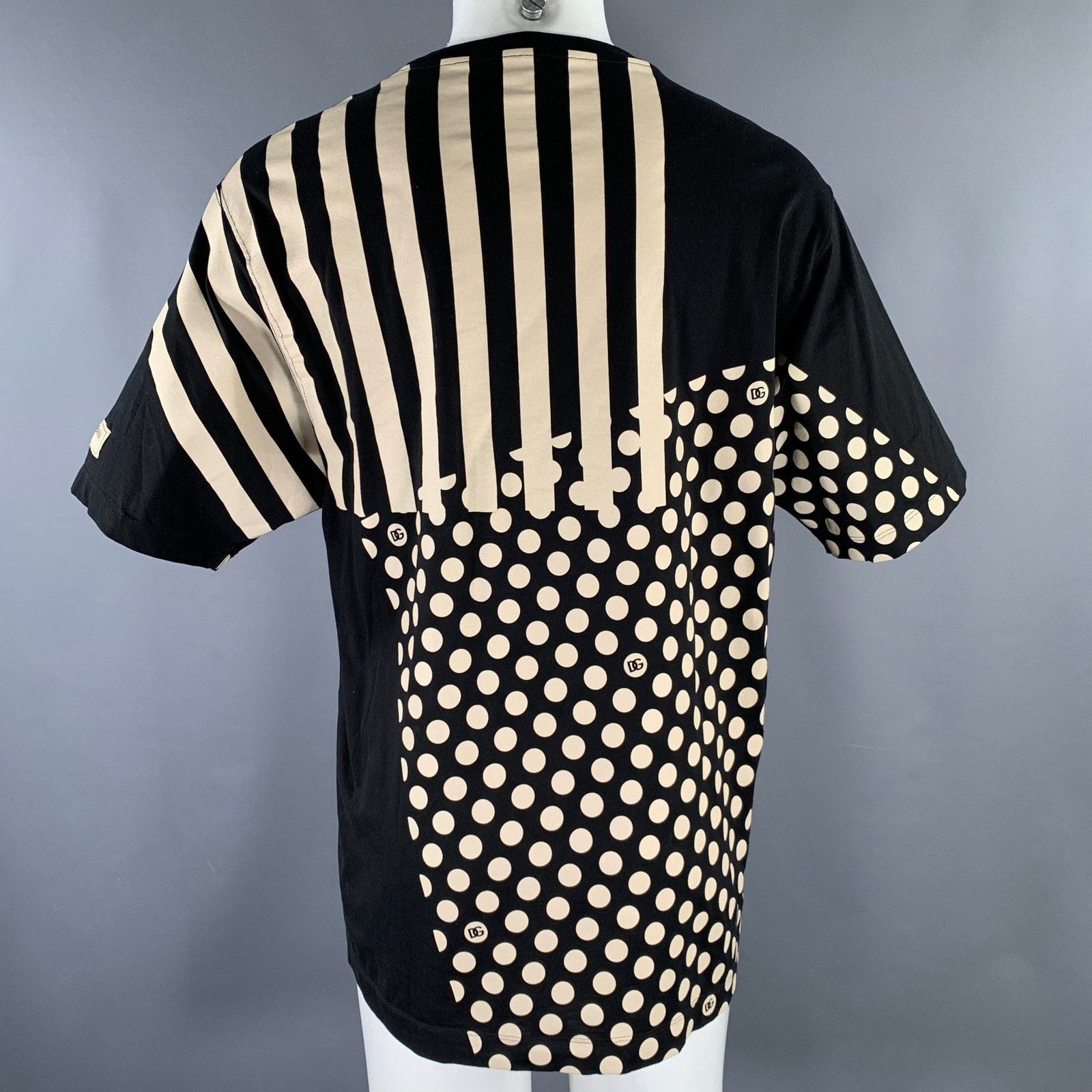 Dolce & Gabbana DOLCE & GABBANA Black White Polka Dot Stripes Cotton Shirt Size US M / EU 48-50 / 2 - 4 Thumbnail