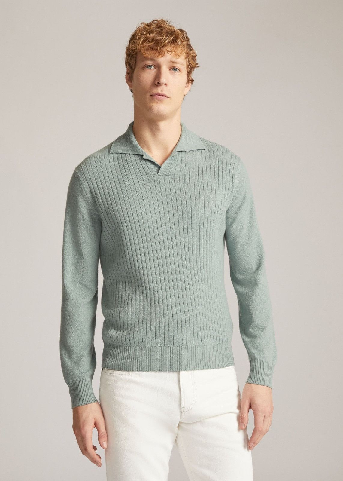 o1loc1c0124 Long-sleeved Polo Shirt in Light Green