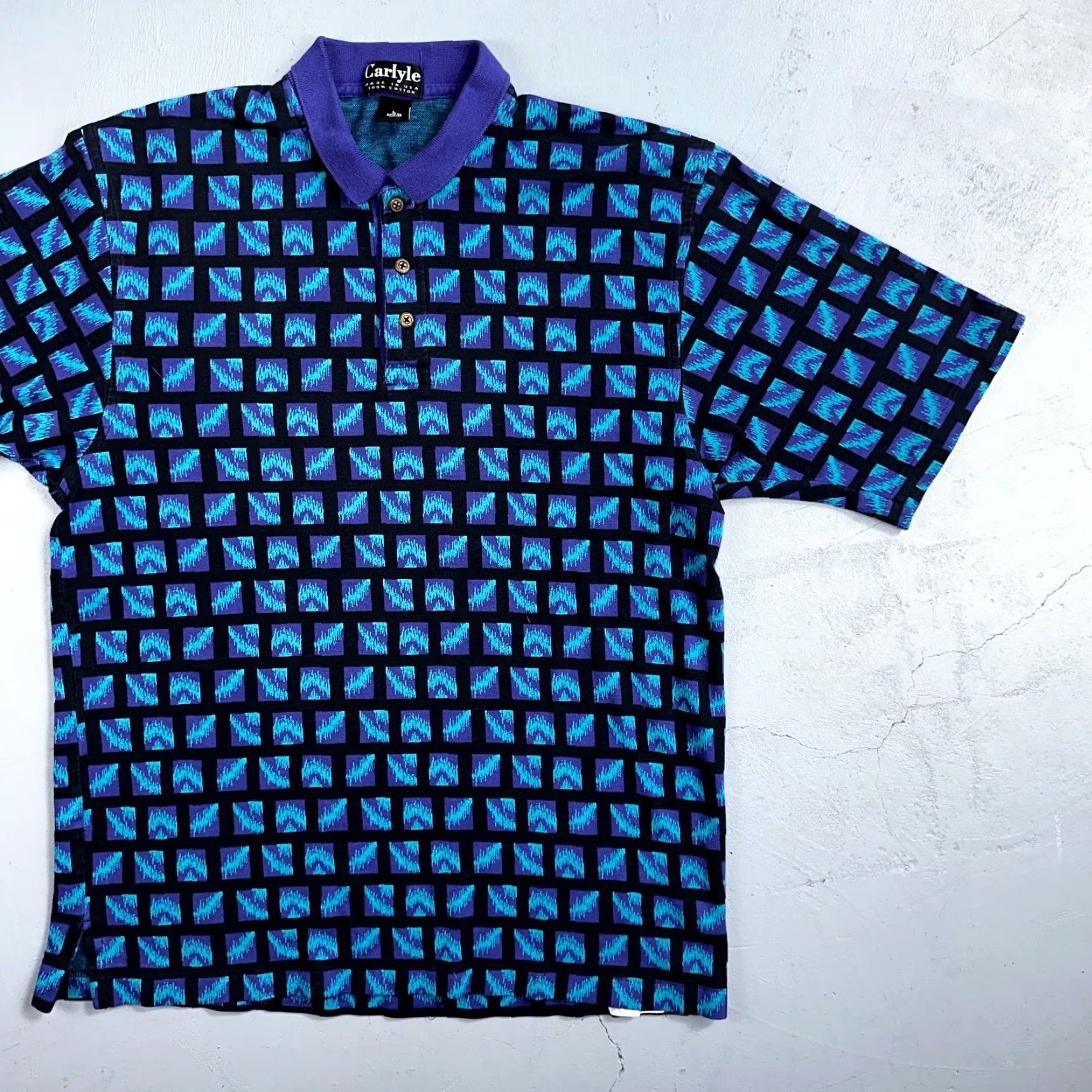 Vintage Carlyle Polo Shirt Short Sleeve Knit Vintage VTG Blue 70s Rockabilly USA Golf Mens L Size US L / EU 52-54 / 3 - 2 Thumbnail