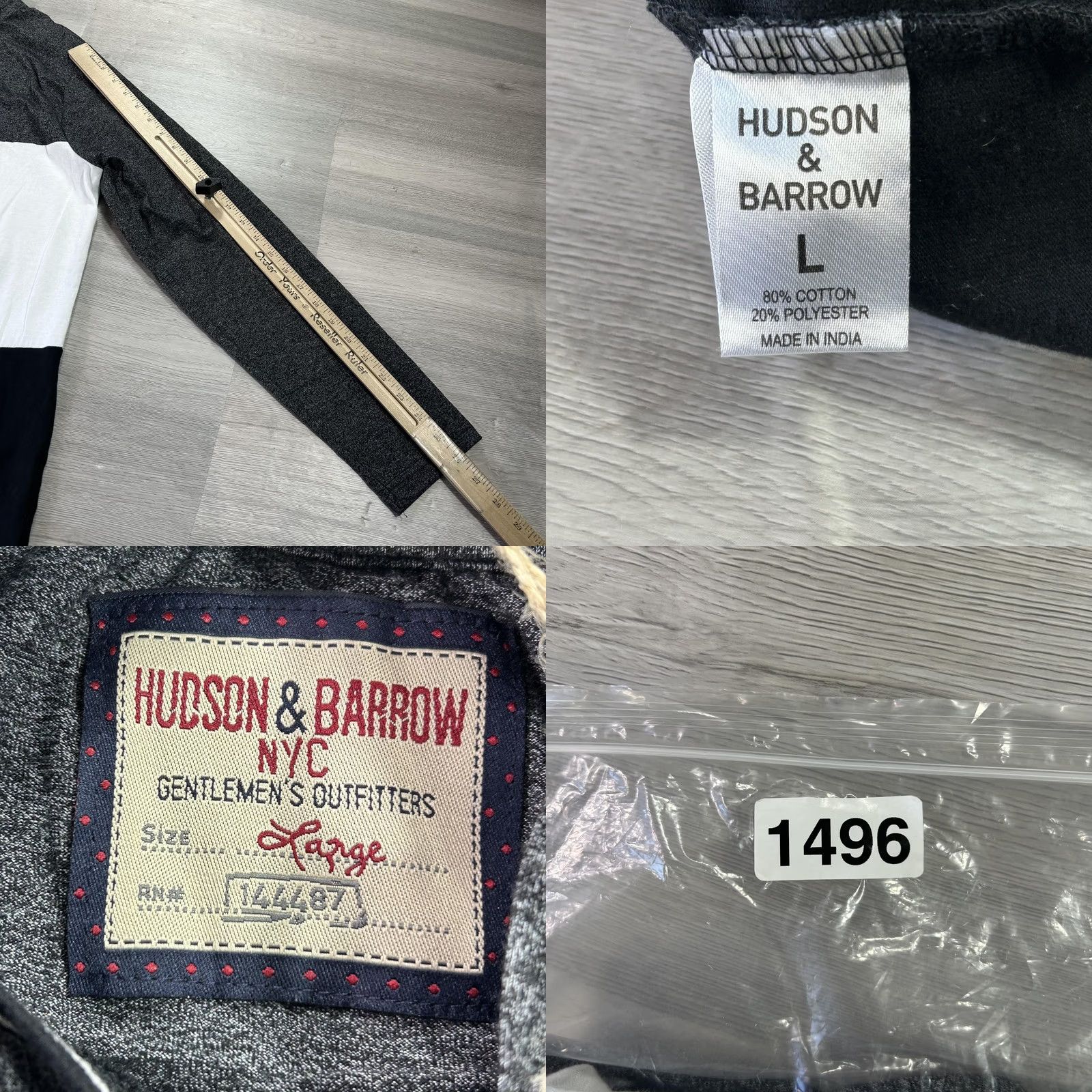 Hudson HUDSON & BARROW Hoodie Shirt Mens Large Gray White Lightweight Pullover Crew Neck Long Sleeve Jersey Knit Casual Multicolor Block Pattern NFT Size US L / EU 52-54 / 3 - 8 Thumbnail